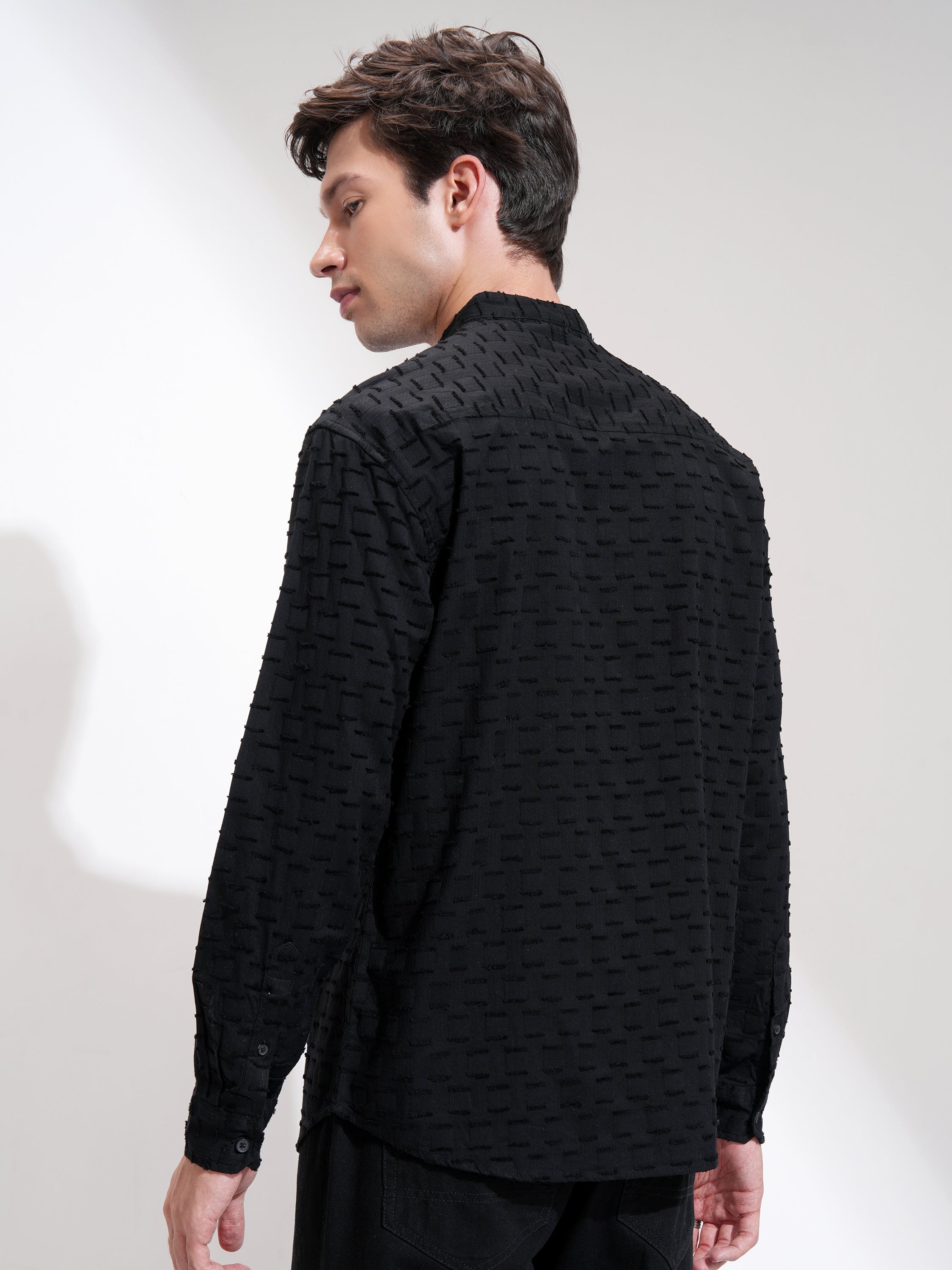 Highlander Men Black Self Design Relaxed Fit Casual Shirt - Black - Image 3