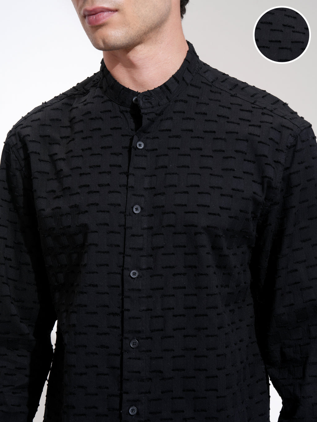 Highlander Men Black Self Design Relaxed Fit Casual Shirt - Black - Image 5