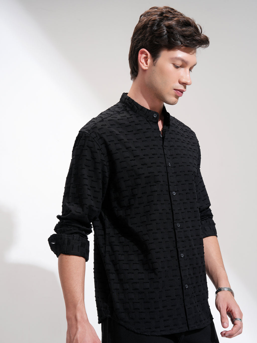 Highlander Men Black Self Design Relaxed Fit Casual Shirt - Black - Image 6