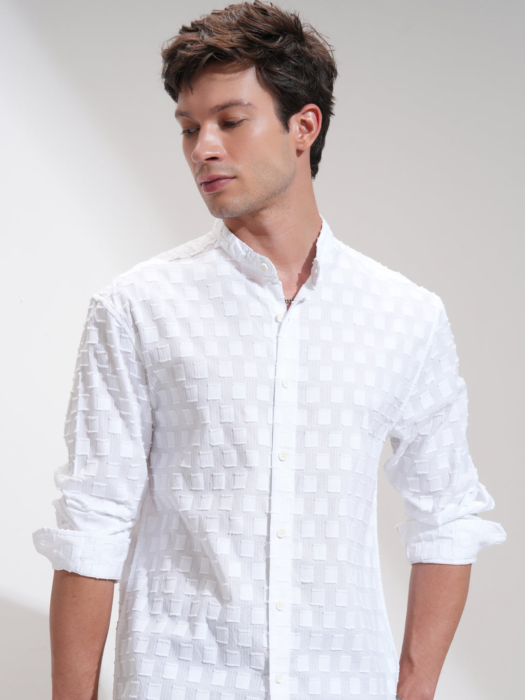 Highlander Men White Self Design Relaxed Fit Casual Shirt - White - Image 1