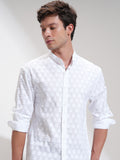 Highlander Men White Self Design Relaxed Fit Casual Shirt - White - Image 1