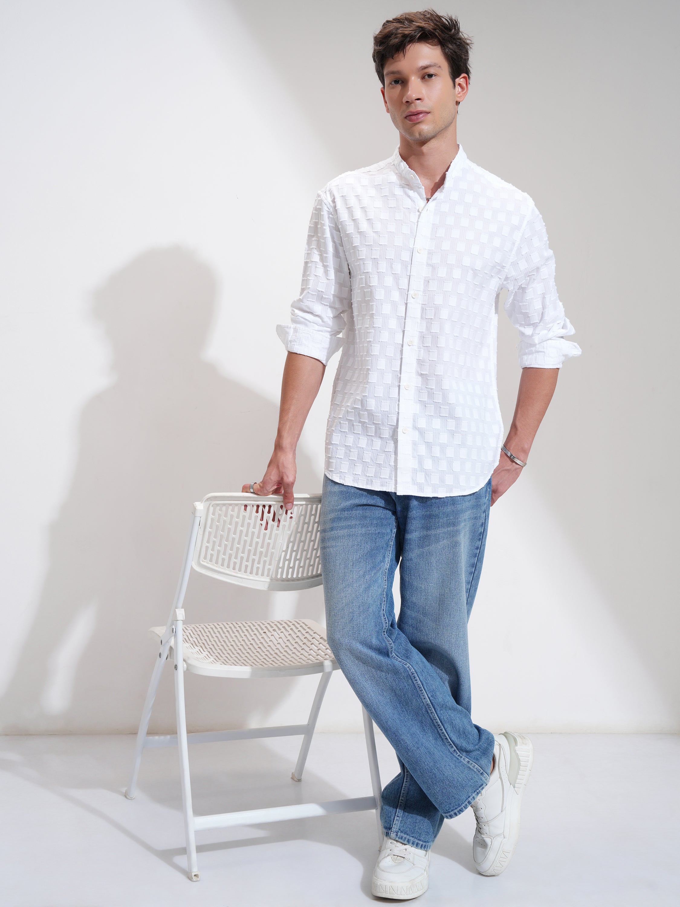 Highlander Men White Self Design Relaxed Fit Casual Shirt - White - Image 2