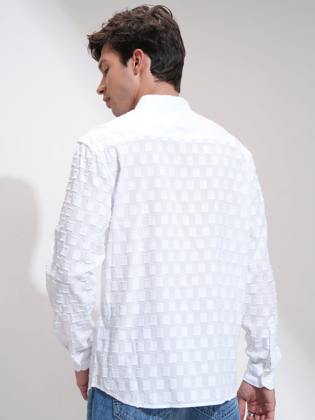 Highlander Men White Self Design Relaxed Fit Casual Shirt - White - Image 3