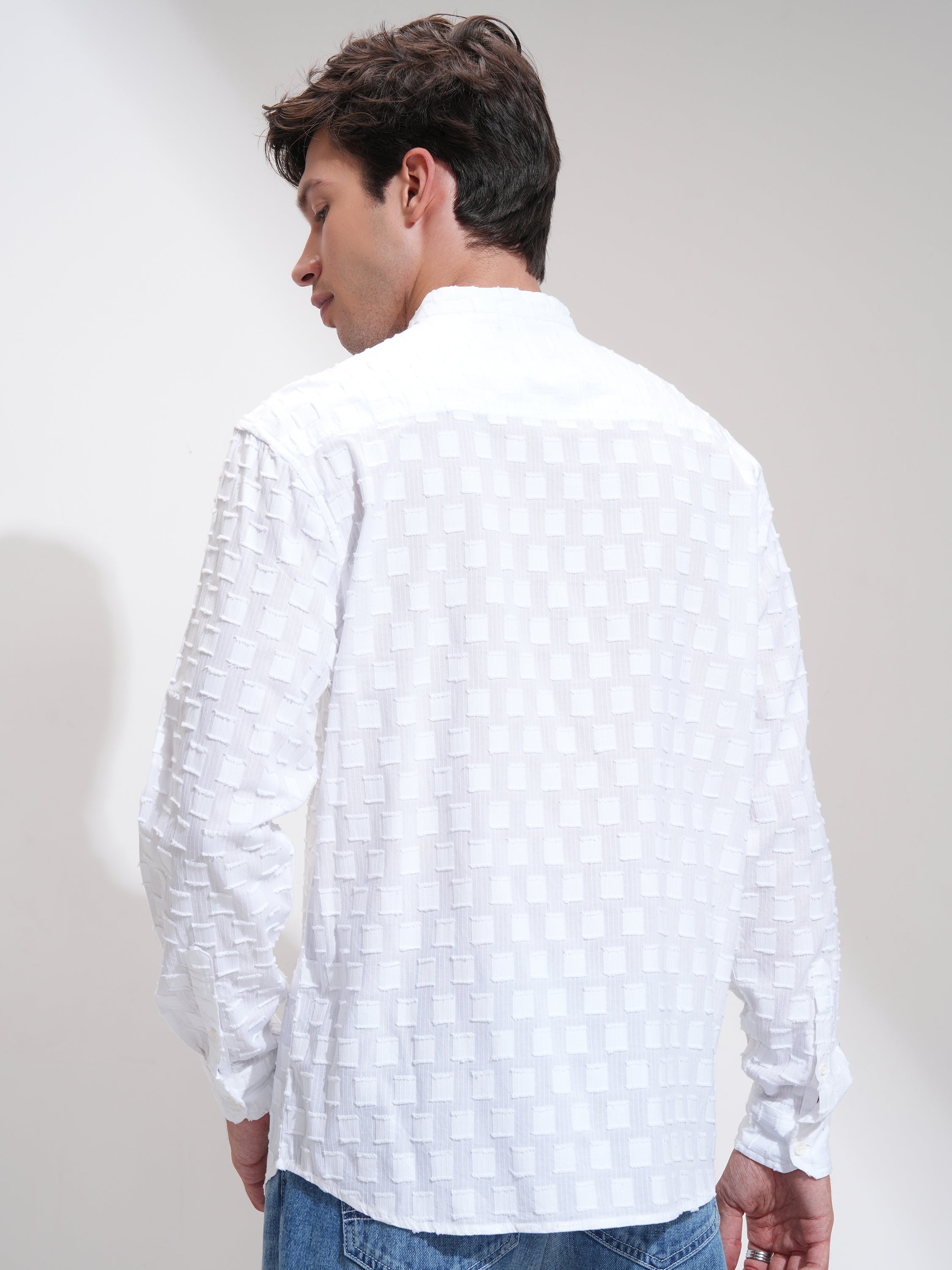 Highlander Men White Self Design Relaxed Fit Casual Shirt - White - Image 3