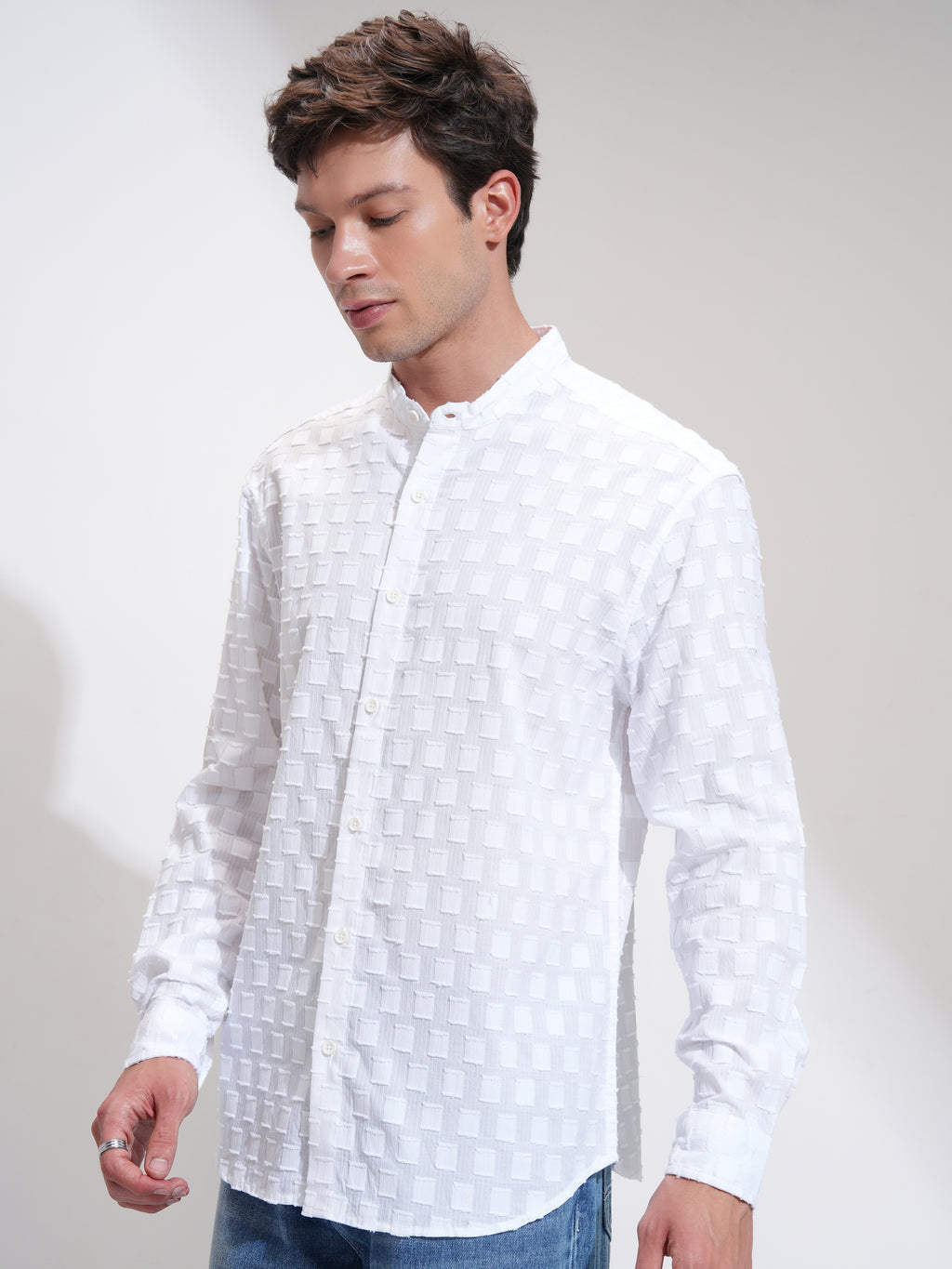 Highlander Men White Self Design Relaxed Fit Casual Shirt - White - Image 4