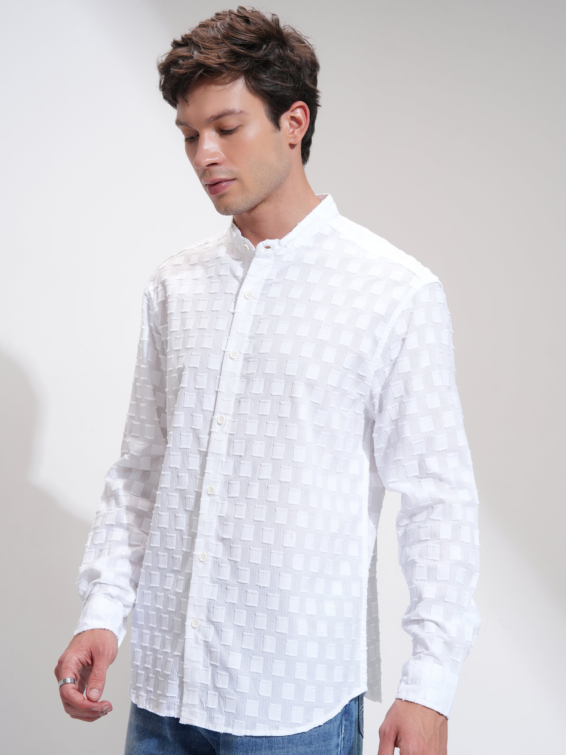 Highlander Men White Self Design Relaxed Fit Casual Shirt - White - Image 4