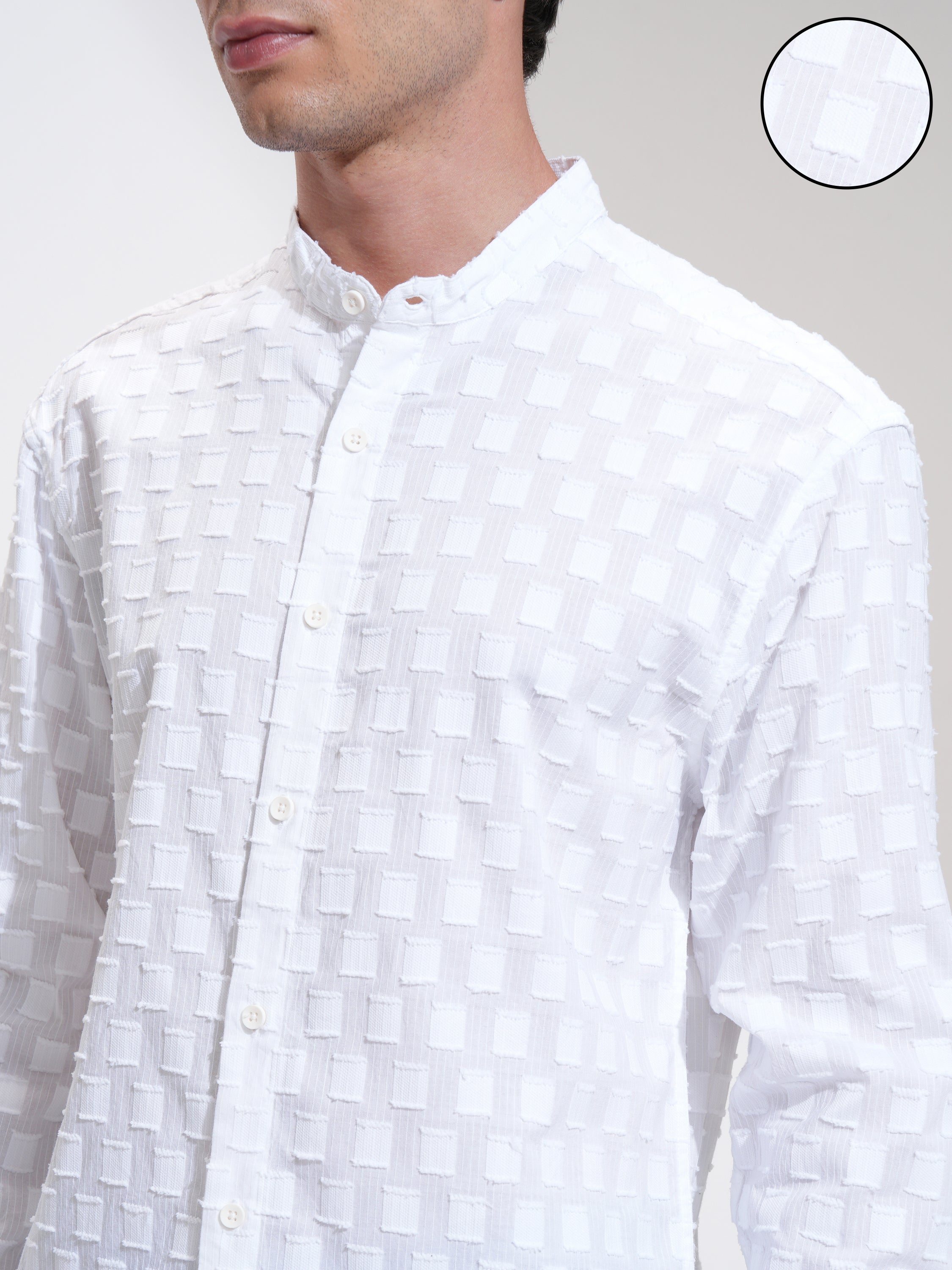 Highlander Men White Self Design Relaxed Fit Casual Shirt - White - Image 5