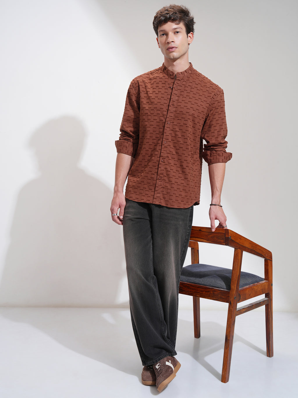 Highlander Men Brown Self Design Relaxed Fit Casual Shirt - Brown - Image 2