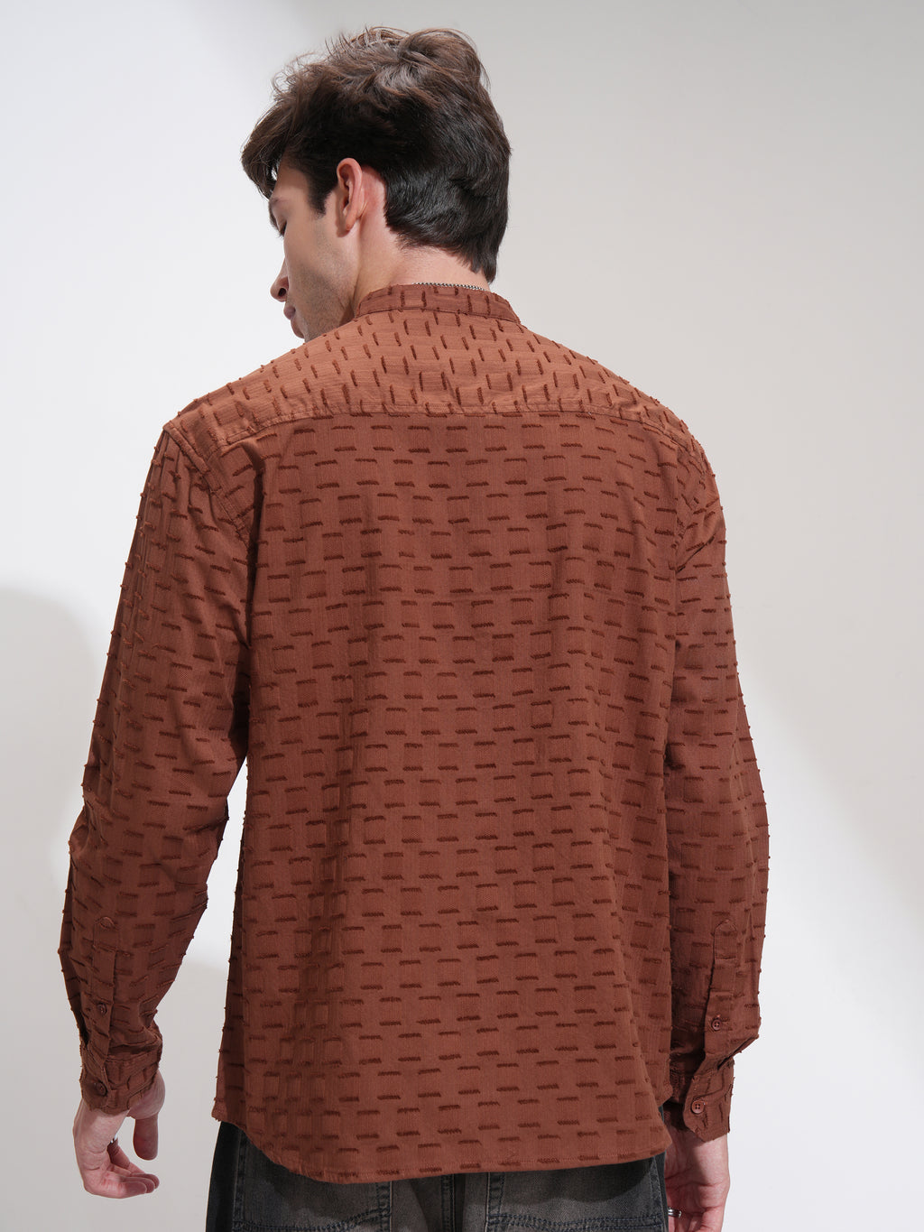 Highlander Men Brown Self Design Relaxed Fit Casual Shirt - Brown - Image 3