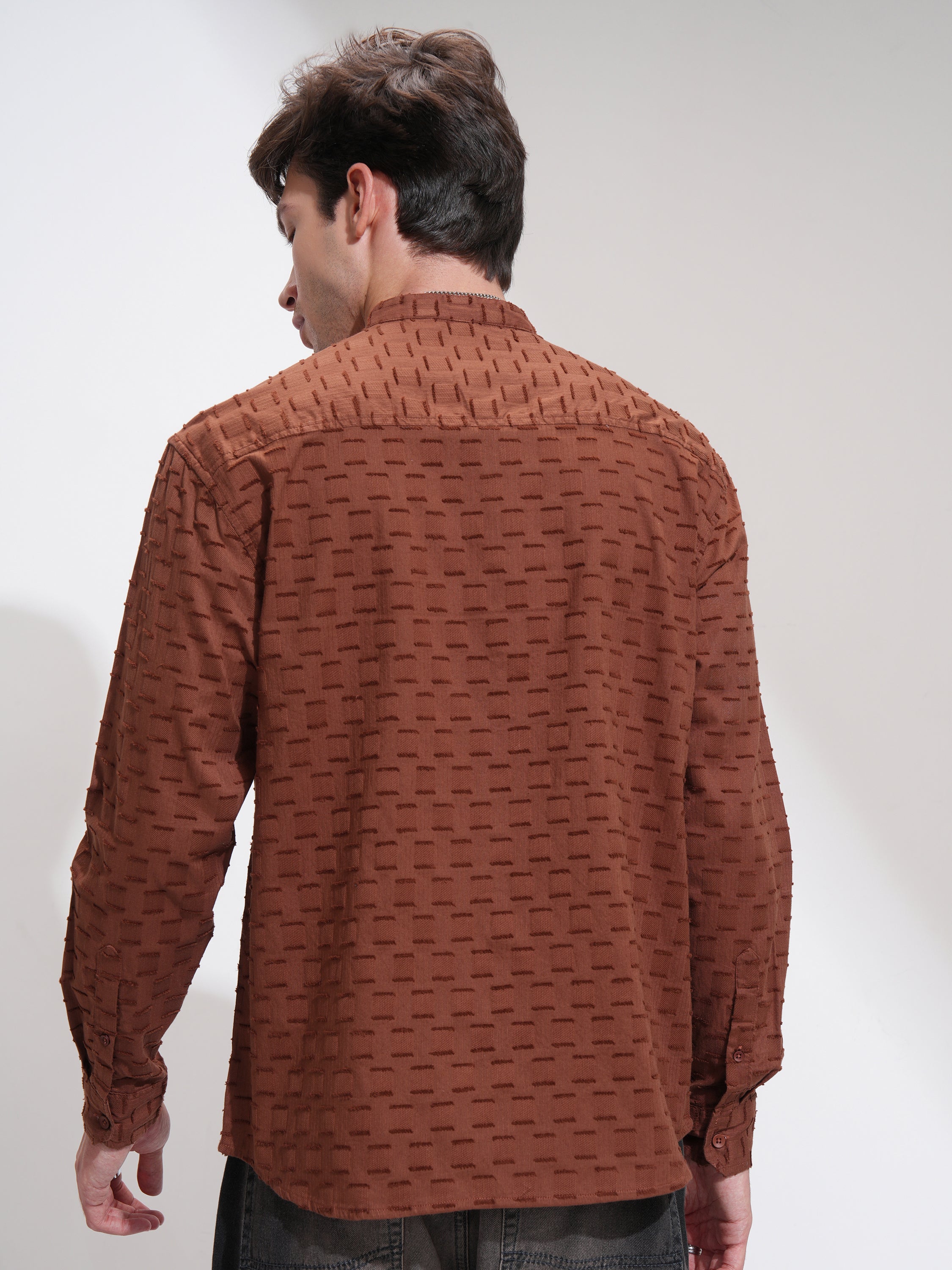 Highlander Men Brown Self Design Relaxed Fit Casual Shirt - Brown - Image 3