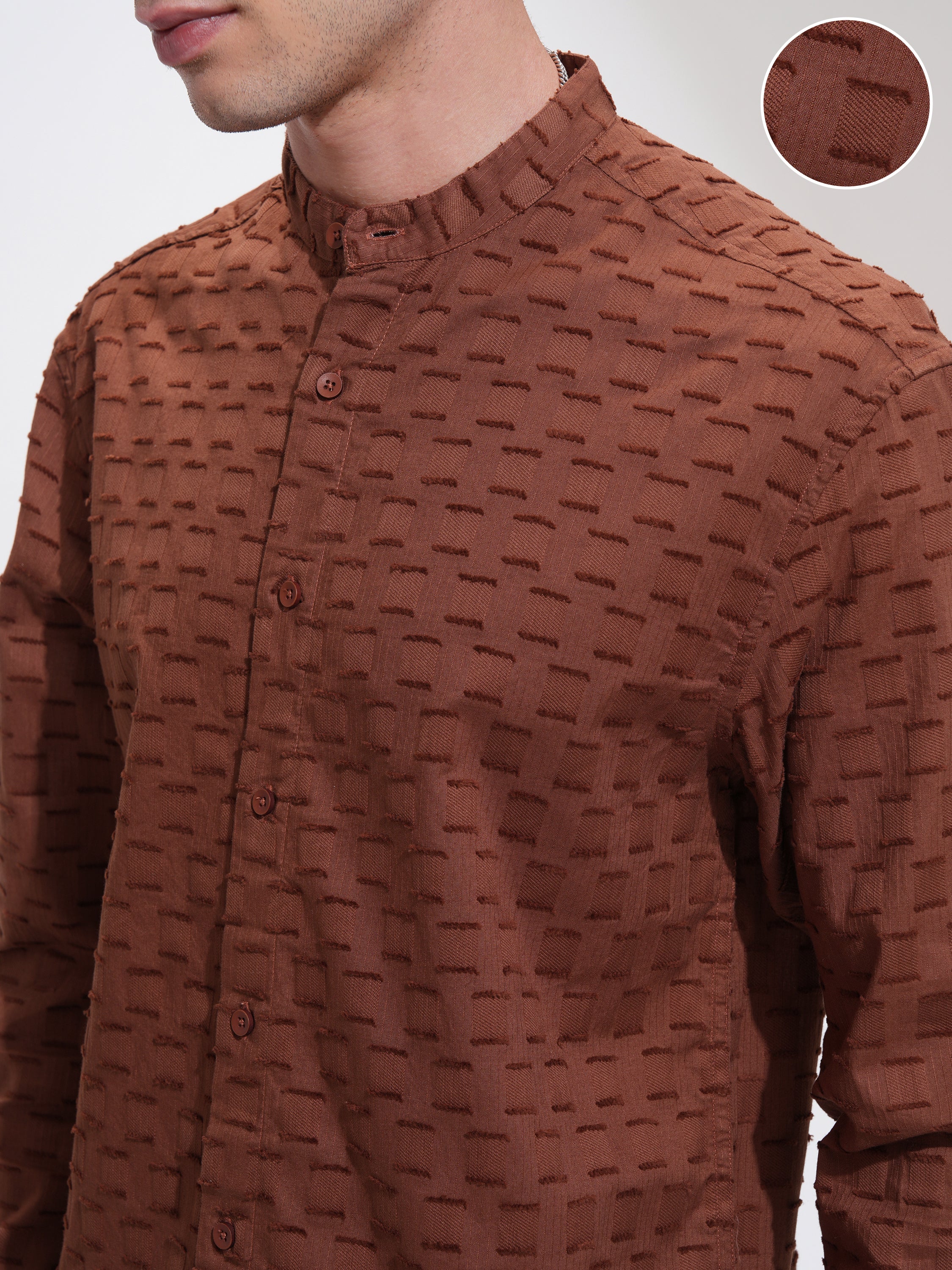 Highlander Men Brown Self Design Relaxed Fit Casual Shirt - Brown - Image 5