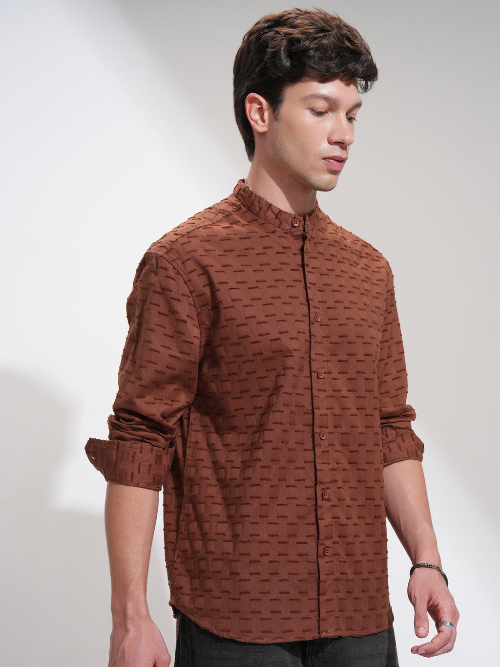 Highlander Men Brown Self Design Relaxed Fit Casual Shirt - Brown - Image 6