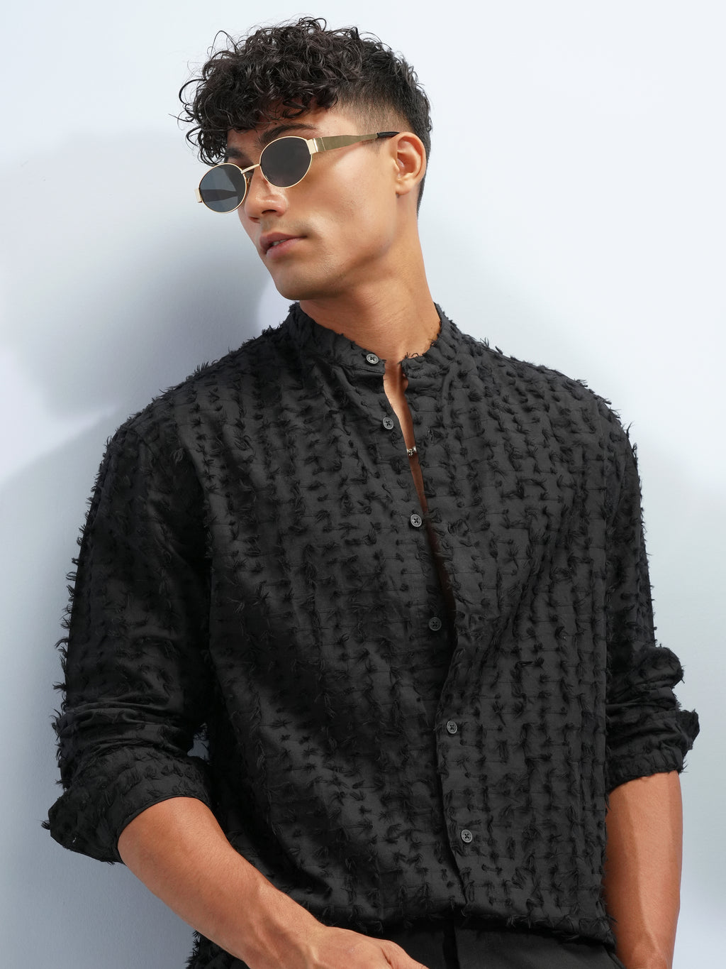Highlander Men Black Self Design Relaxed Fit Casual Shirt - Black - Image 1
