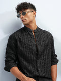 Highlander Men Black Self Design Relaxed Fit Casual Shirt - Black - Image 1