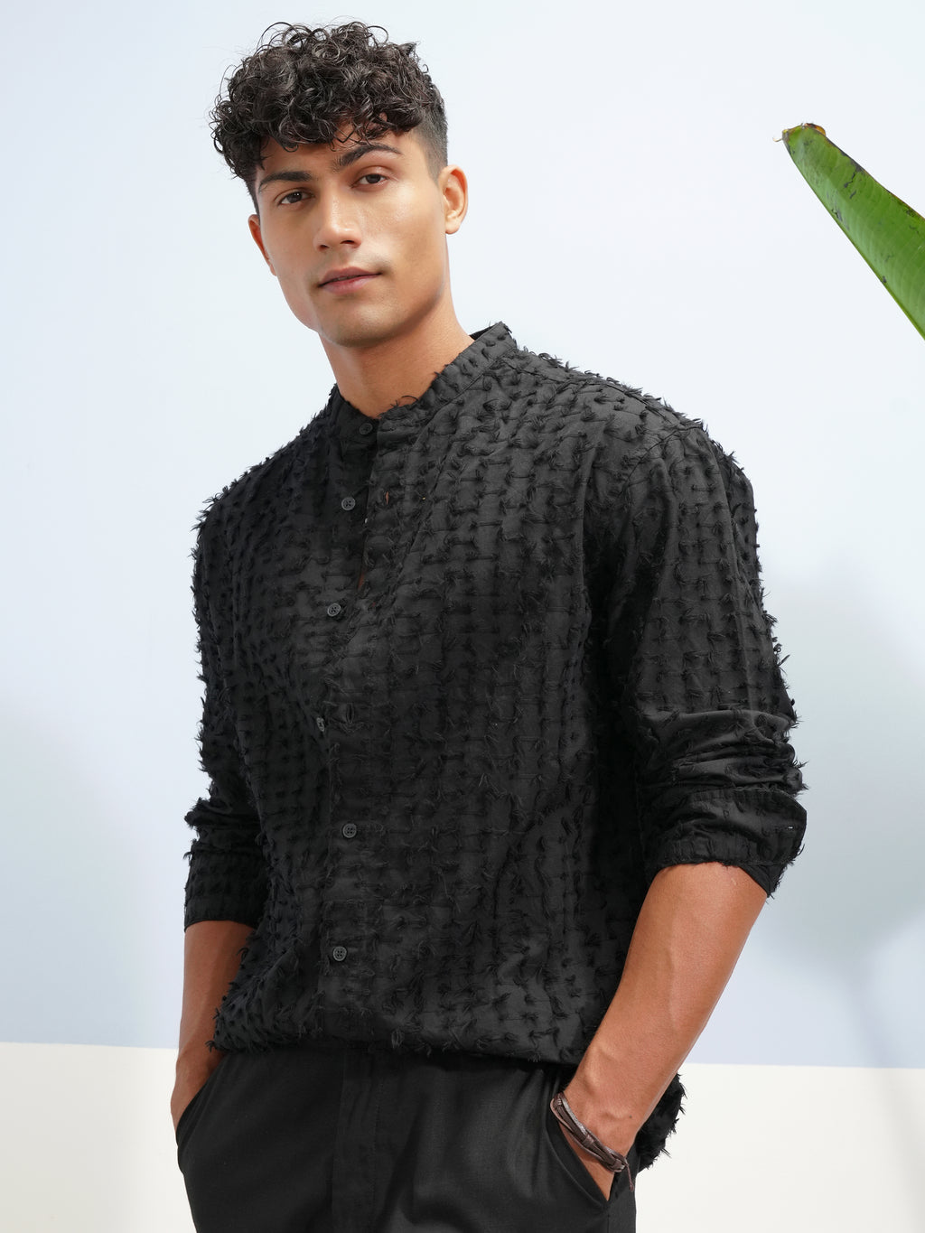 Highlander Men Black Self Design Relaxed Fit Casual Shirt - Black - Image 4