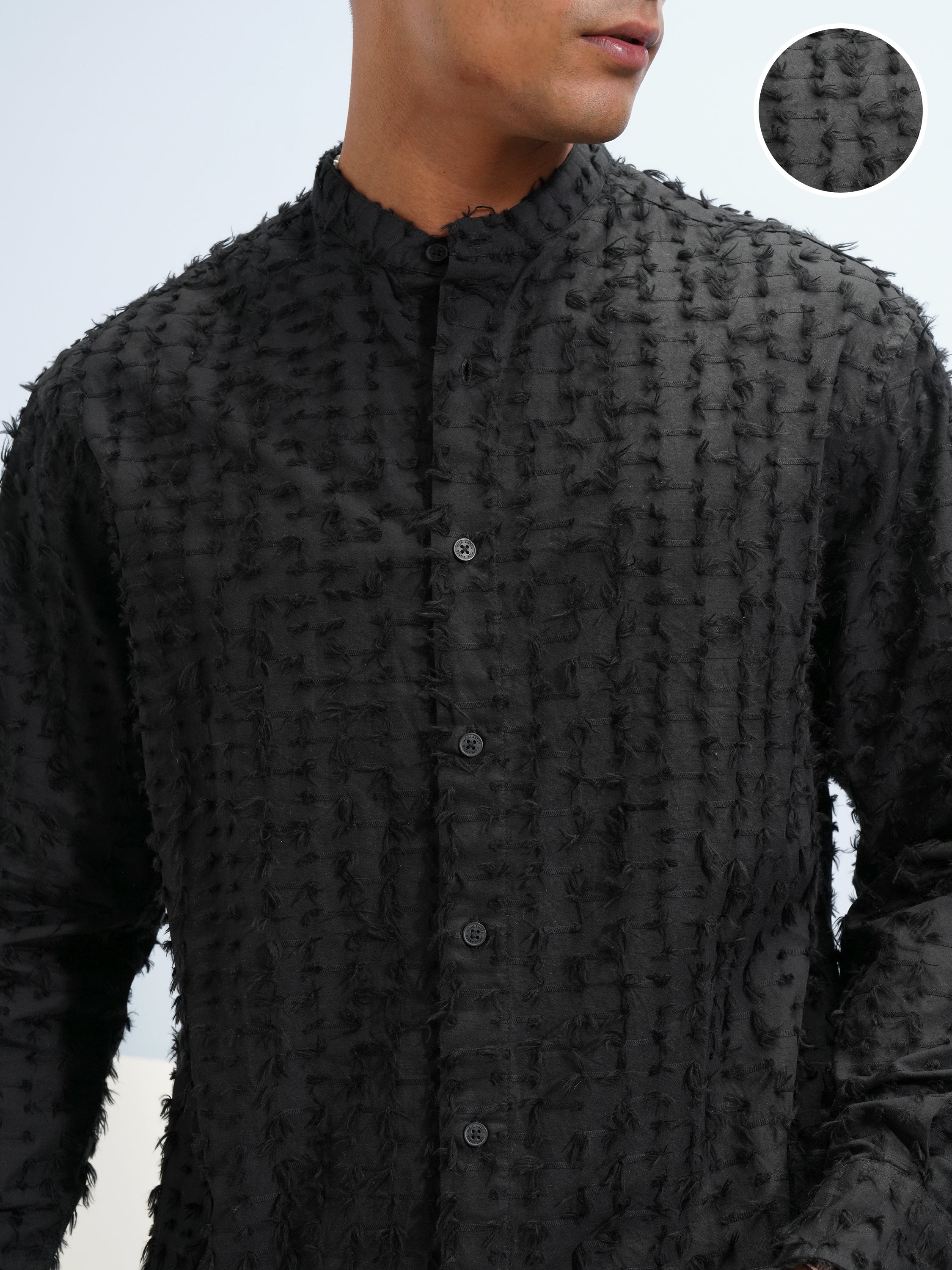 Highlander Men Black Self Design Relaxed Fit Casual Shirt - Black - Image 5