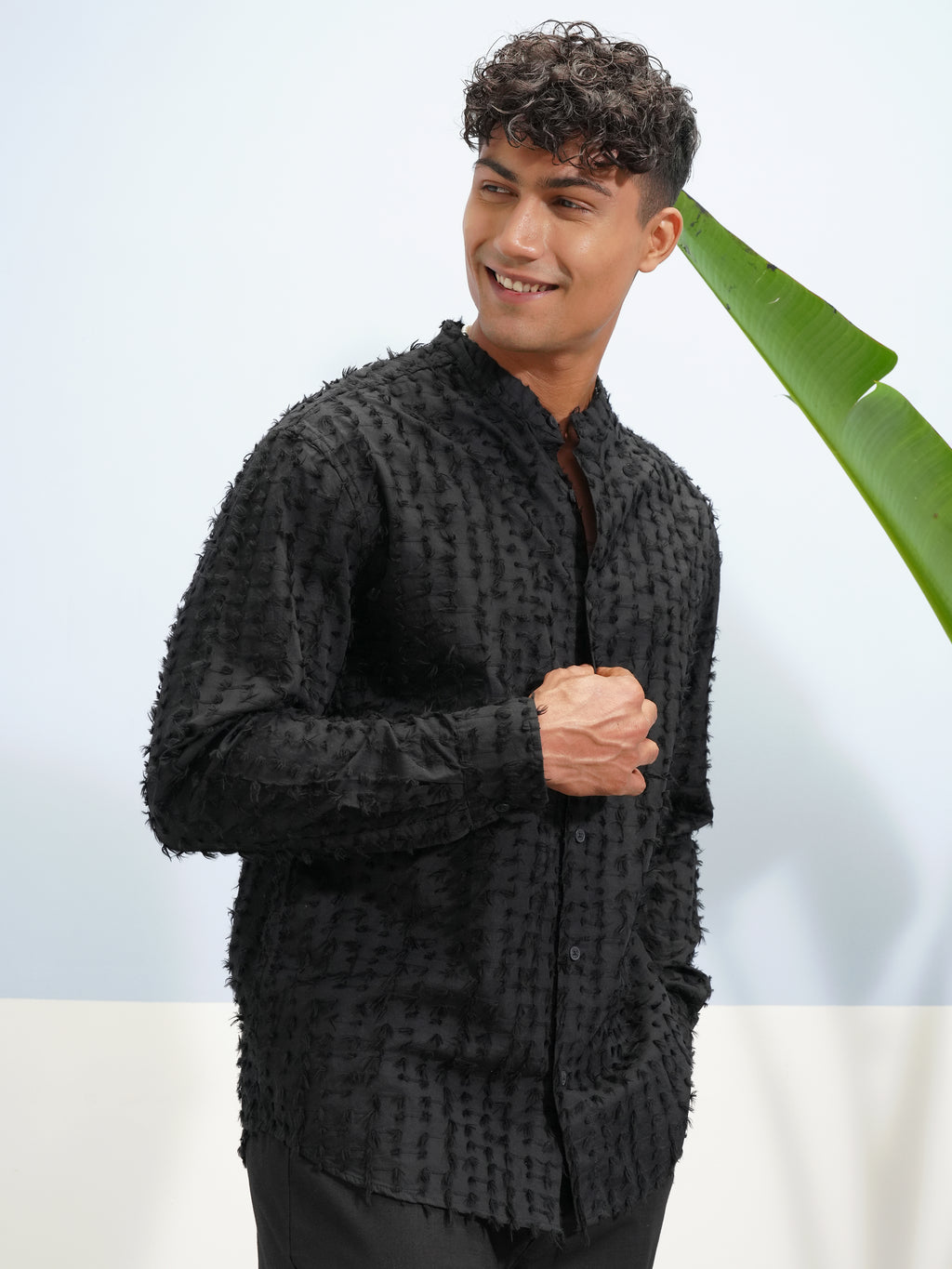 Highlander Men Black Self Design Relaxed Fit Casual Shirt - Black - Image 6