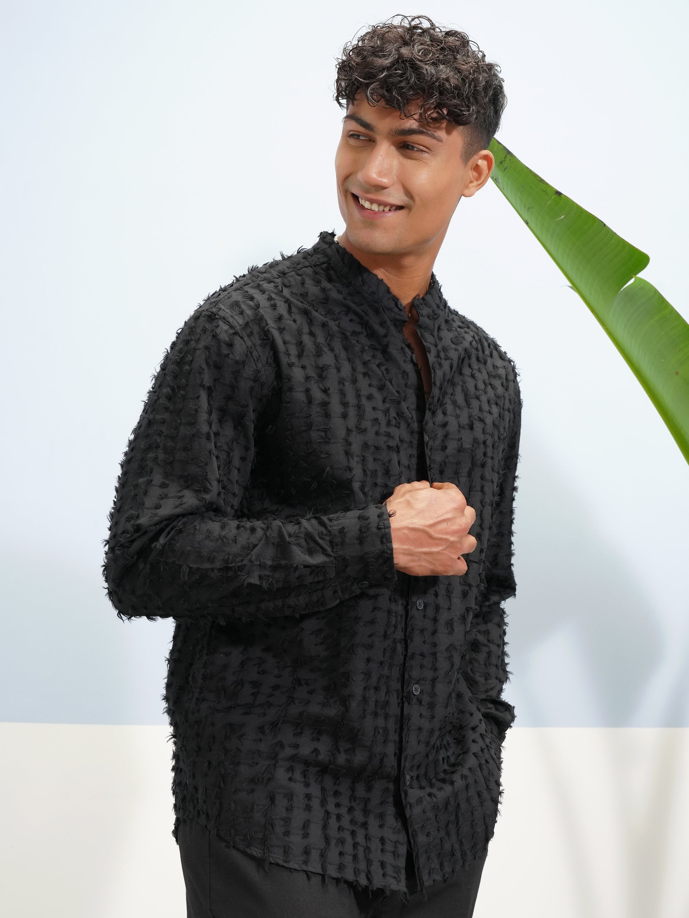 Highlander Men Black Self Design Relaxed Fit Casual Shirt - Black - Image 6