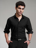 Highlander Men Black Self Design Slim Fit Casual Shirt - Black - Image 1