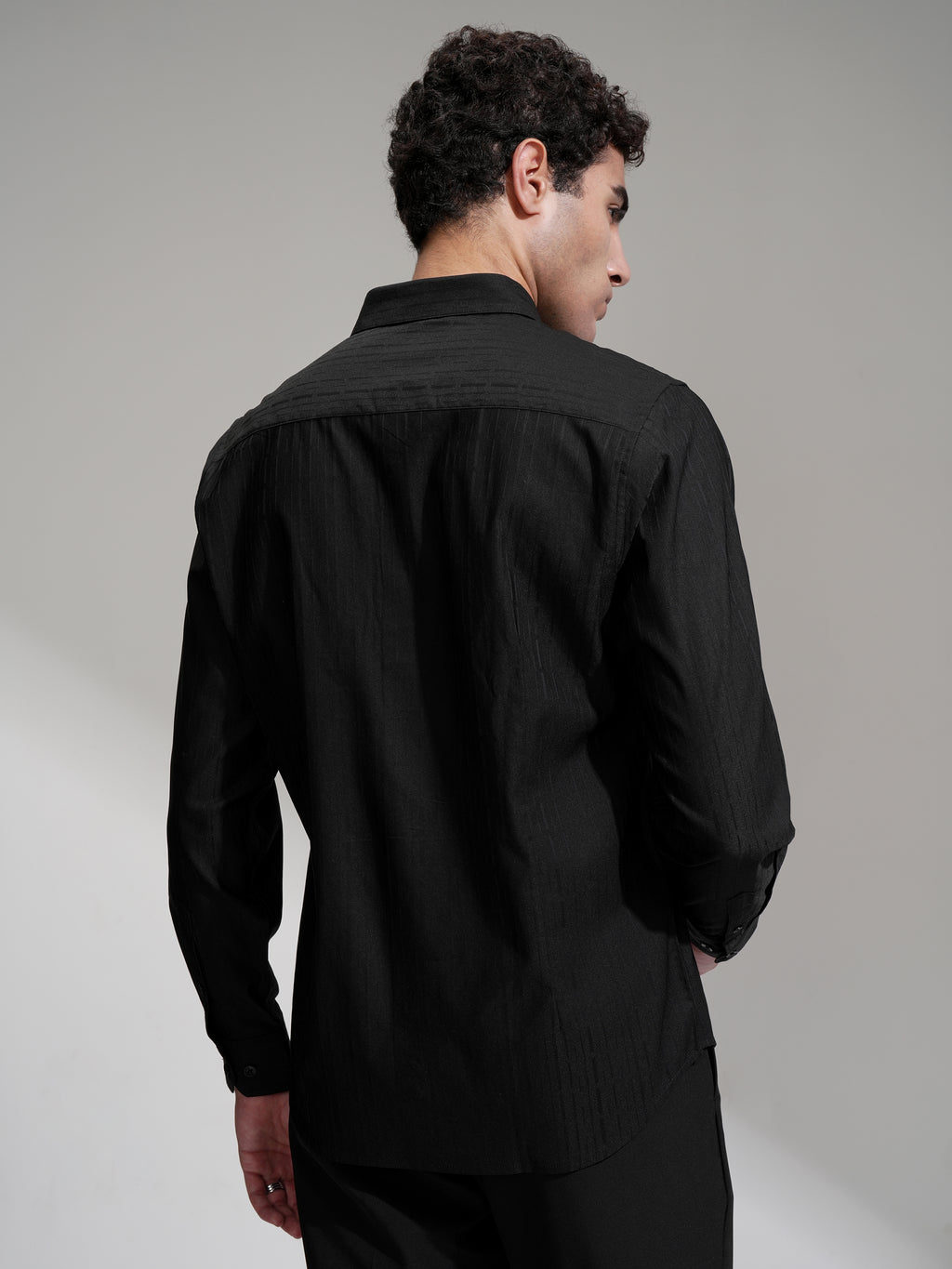 Highlander Men Black Self Design Slim Fit Casual Shirt - Black - Image 3