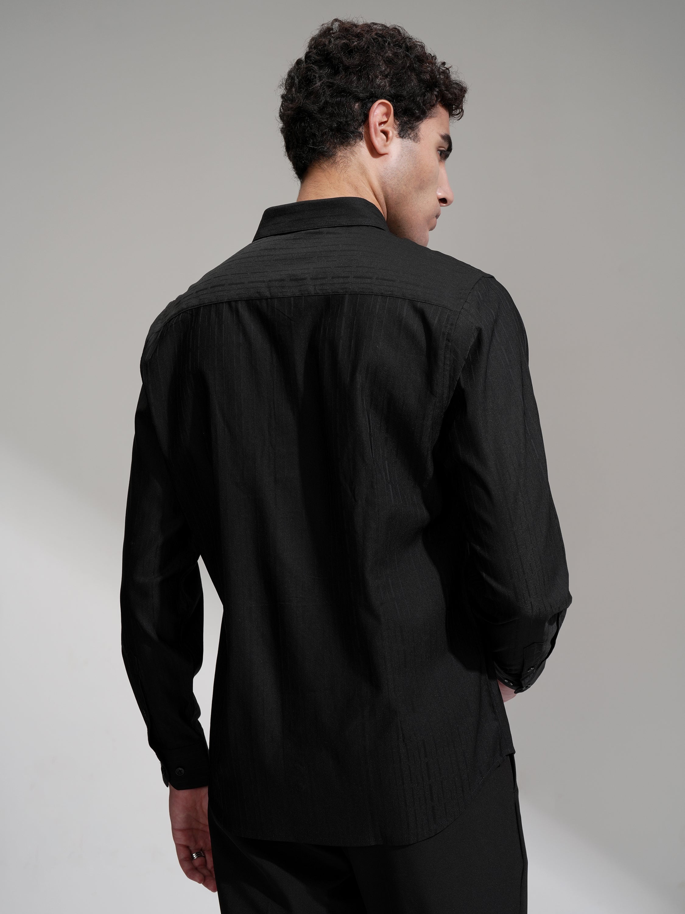 Highlander Men Black Self Design Slim Fit Casual Shirt - Black - Image 3