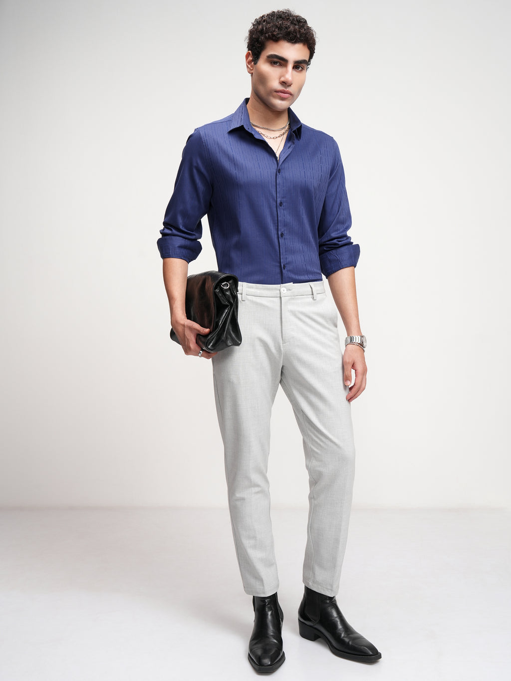 Highlander Men Blue Self Design Slim Fit Casual Shirt - Blue - Image 2
