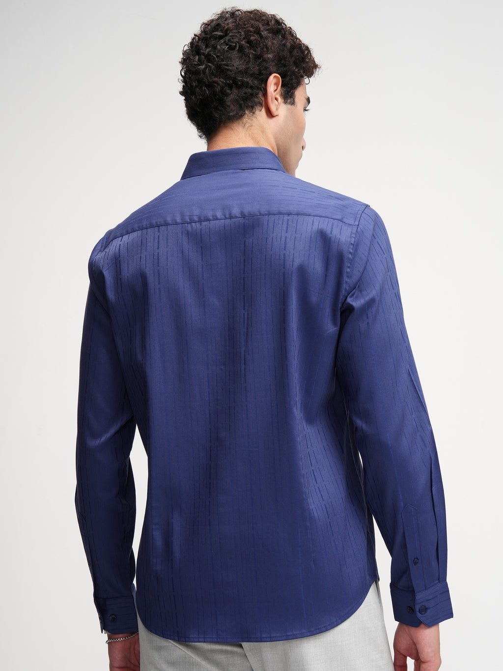 Highlander Men Blue Self Design Slim Fit Casual Shirt - Blue - Image 3