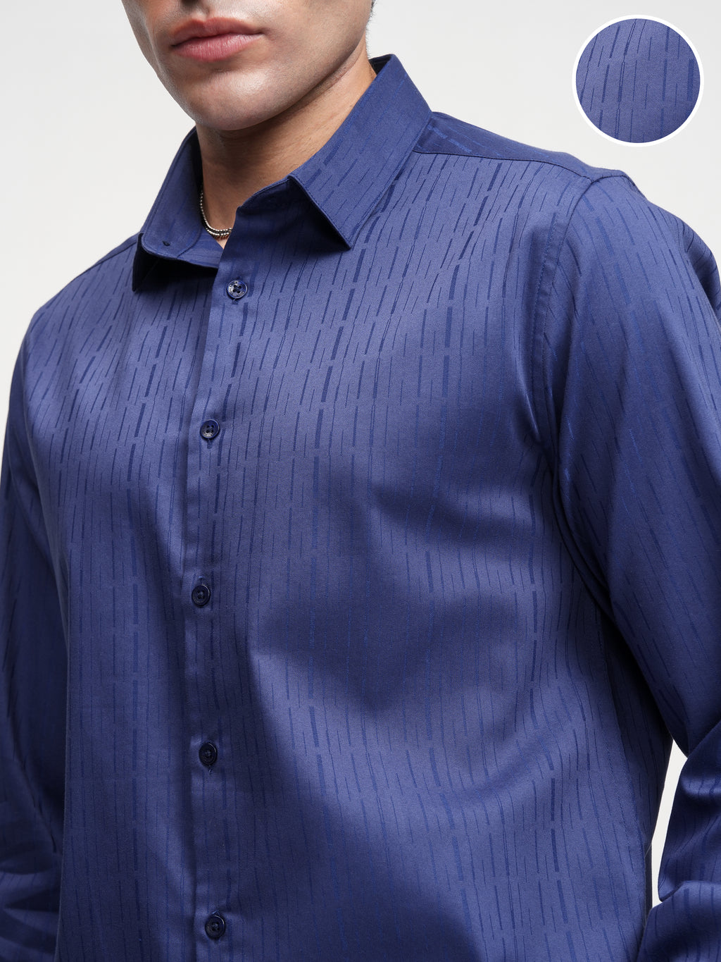 Highlander Men Blue Self Design Slim Fit Casual Shirt - Blue - Image 5