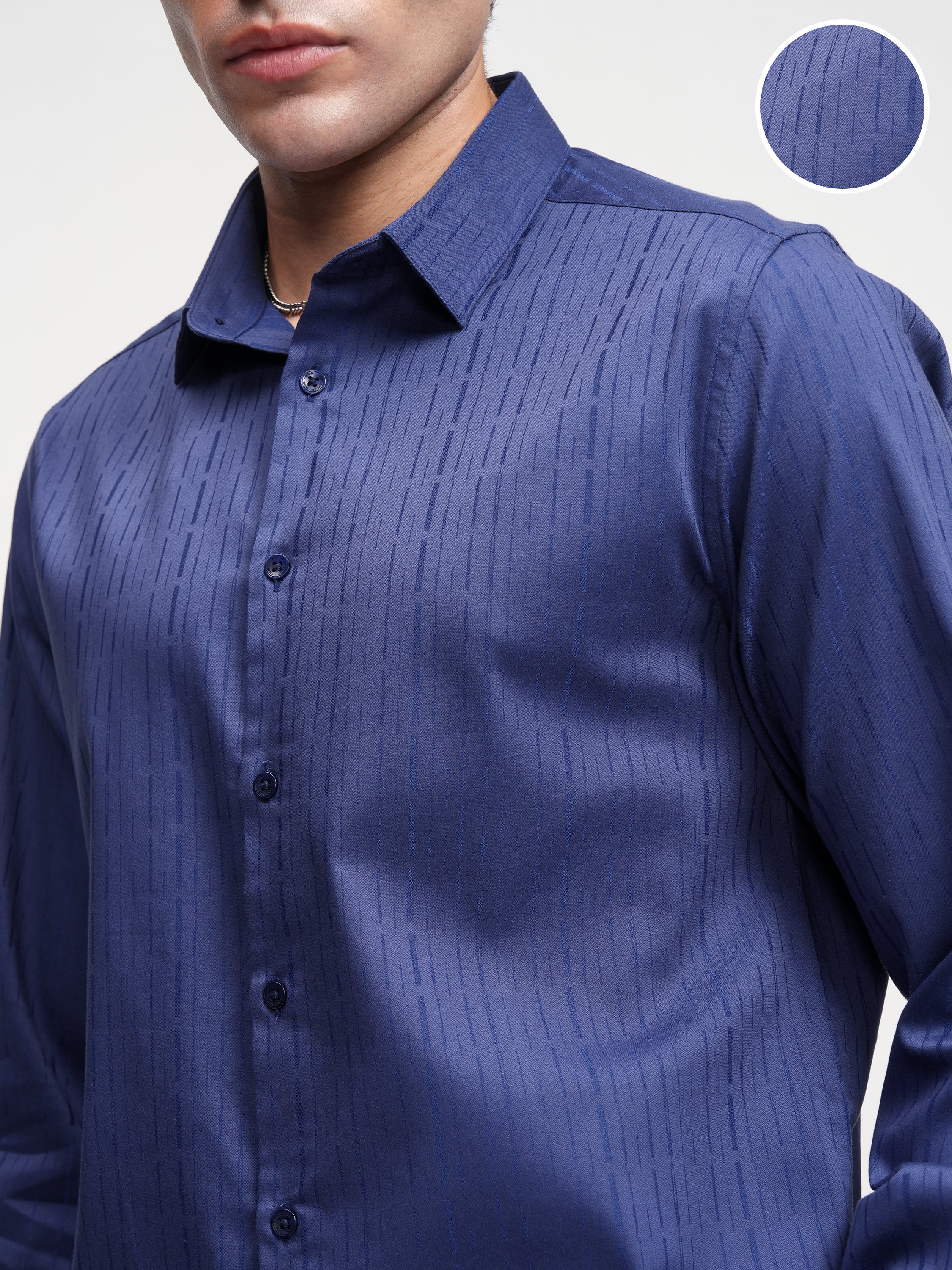 Highlander Men Blue Self Design Slim Fit Casual Shirt - Blue - Image 5