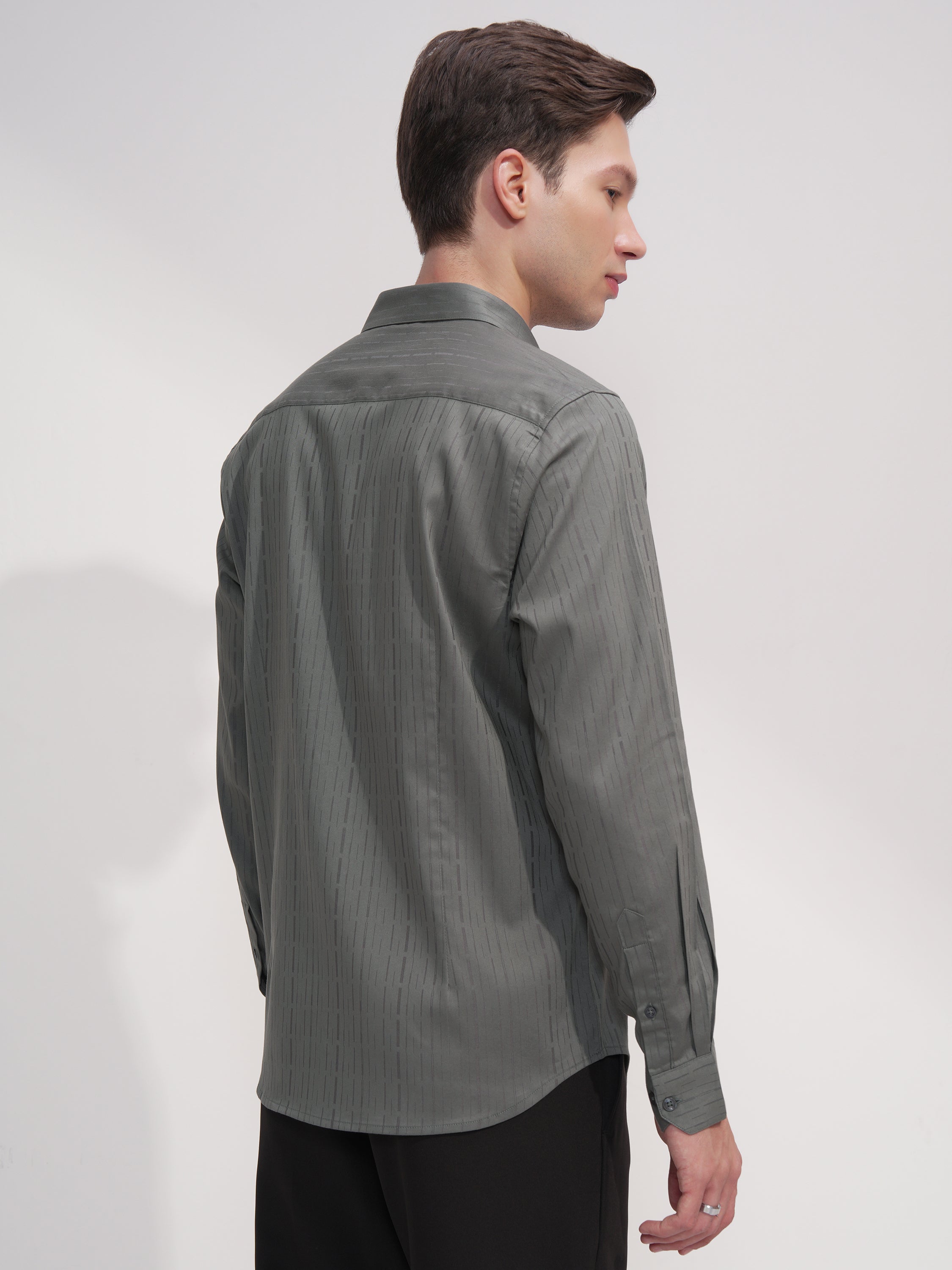 Highlander Men Green Self Design Slim Fit Casual Shirt - Green - Image 3