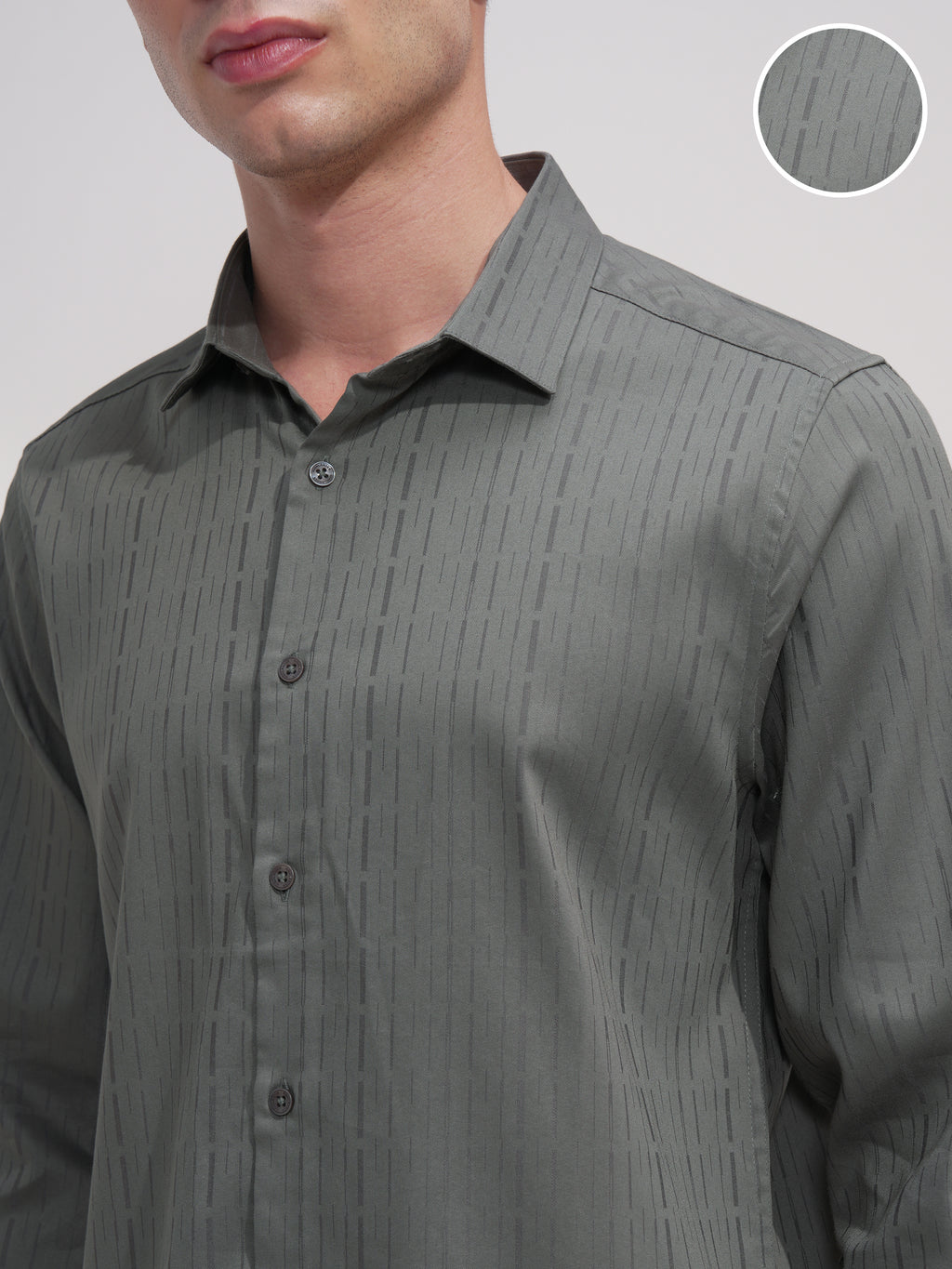 Highlander Men Green Self Design Slim Fit Casual Shirt - Green - Image 5
