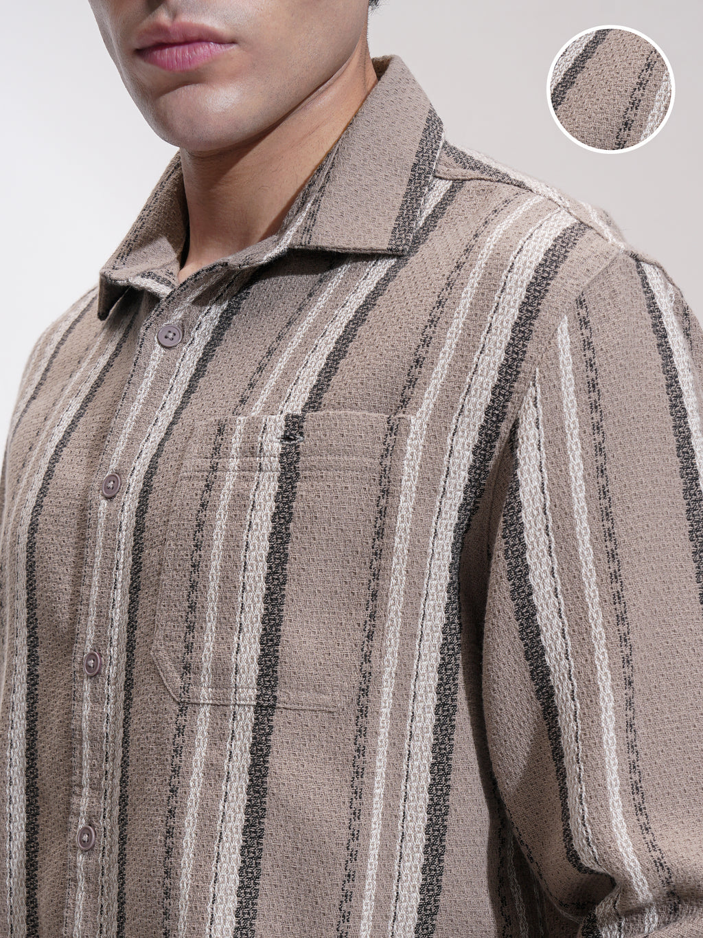 Highlander Men Tan Striped Relaxed Fit Casual Shirt - Tan - Image 5