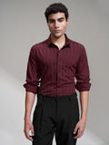 Highlander Men Maroon Self Design Slim Fit Casual Shirt - Maroon - Image 1