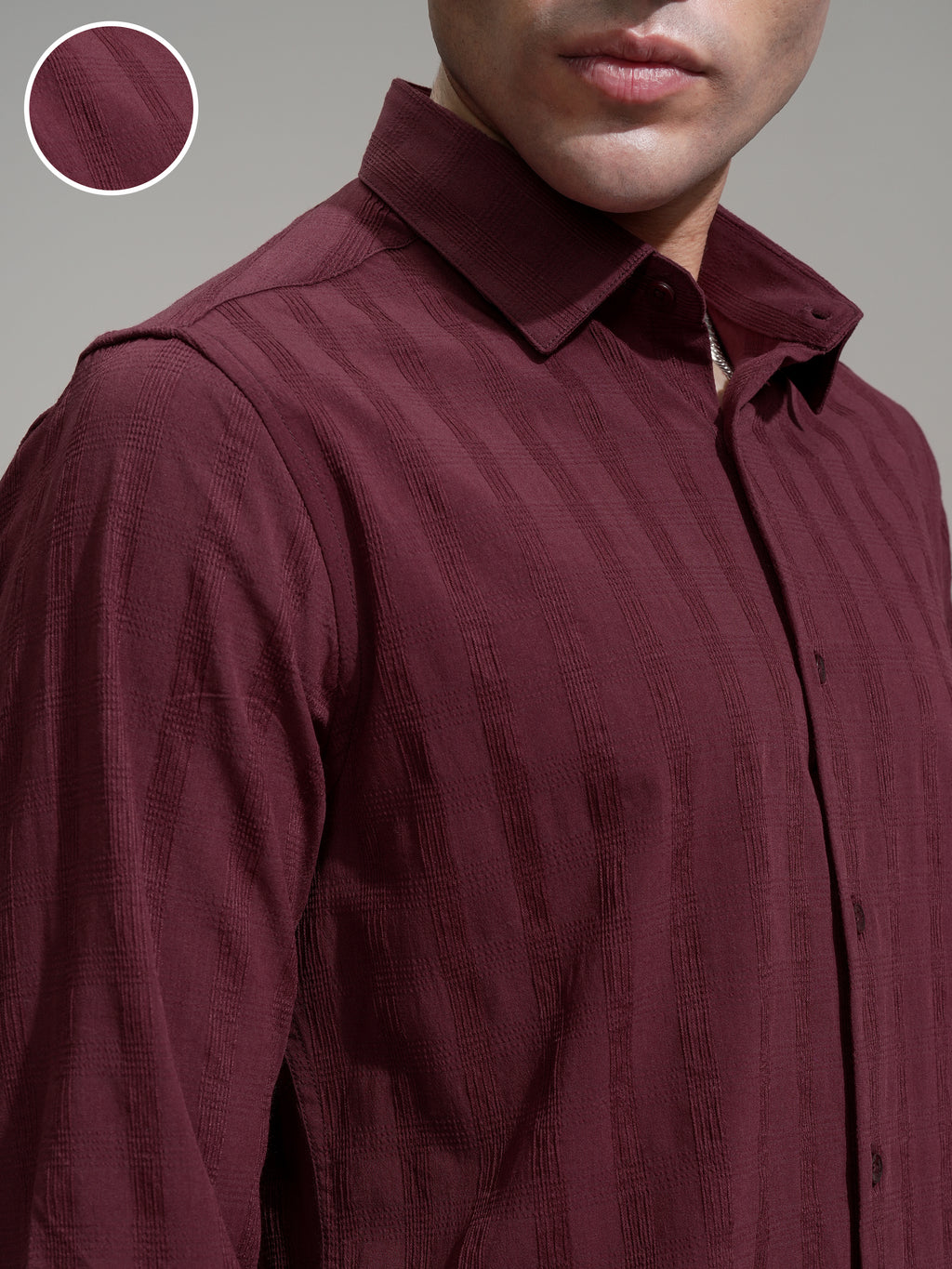 Highlander Men Maroon Self Design Slim Fit Casual Shirt - Maroon - Image 5