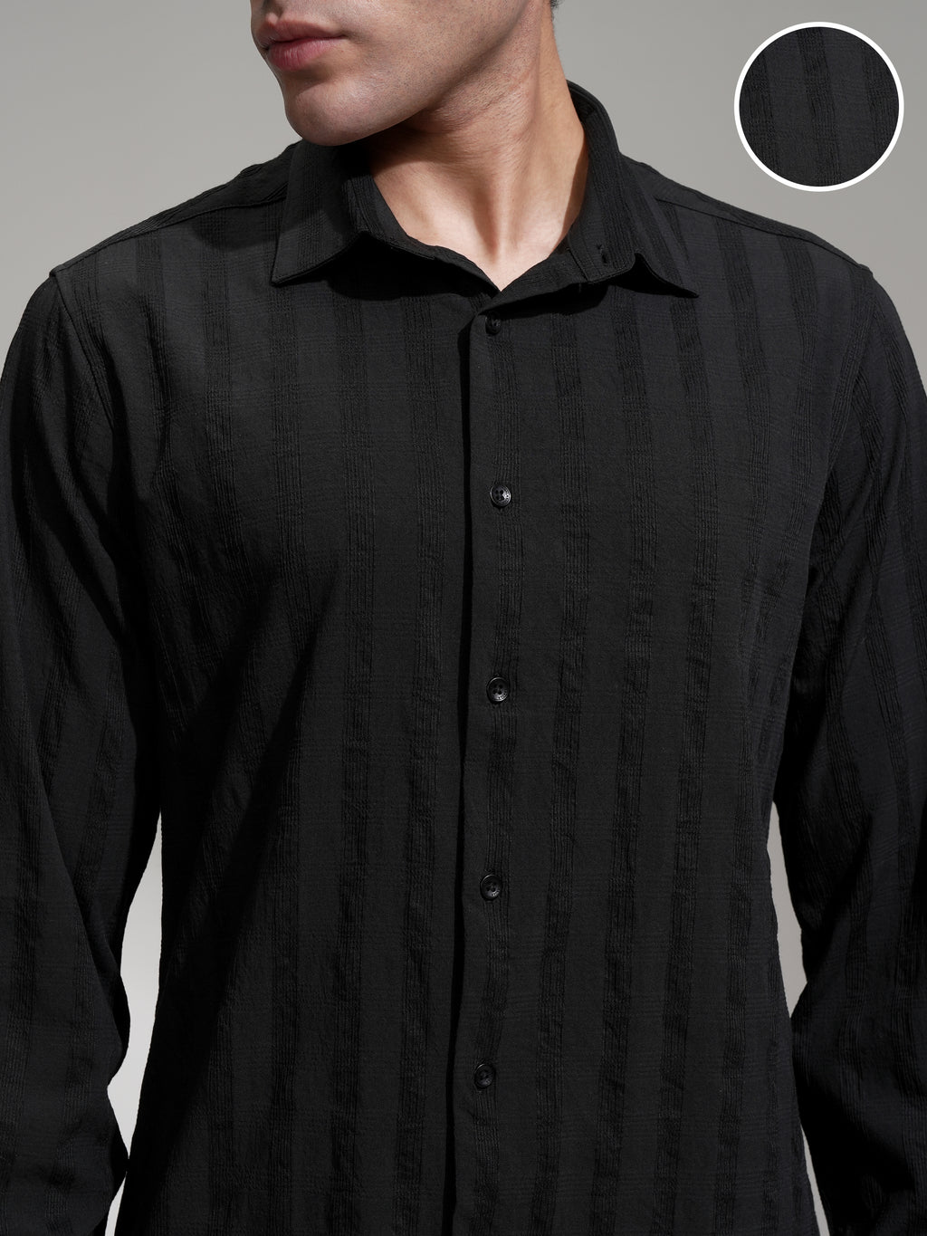 Highlander Men Black Self Design Slim Fit Casual Shirt - Black - Image 5