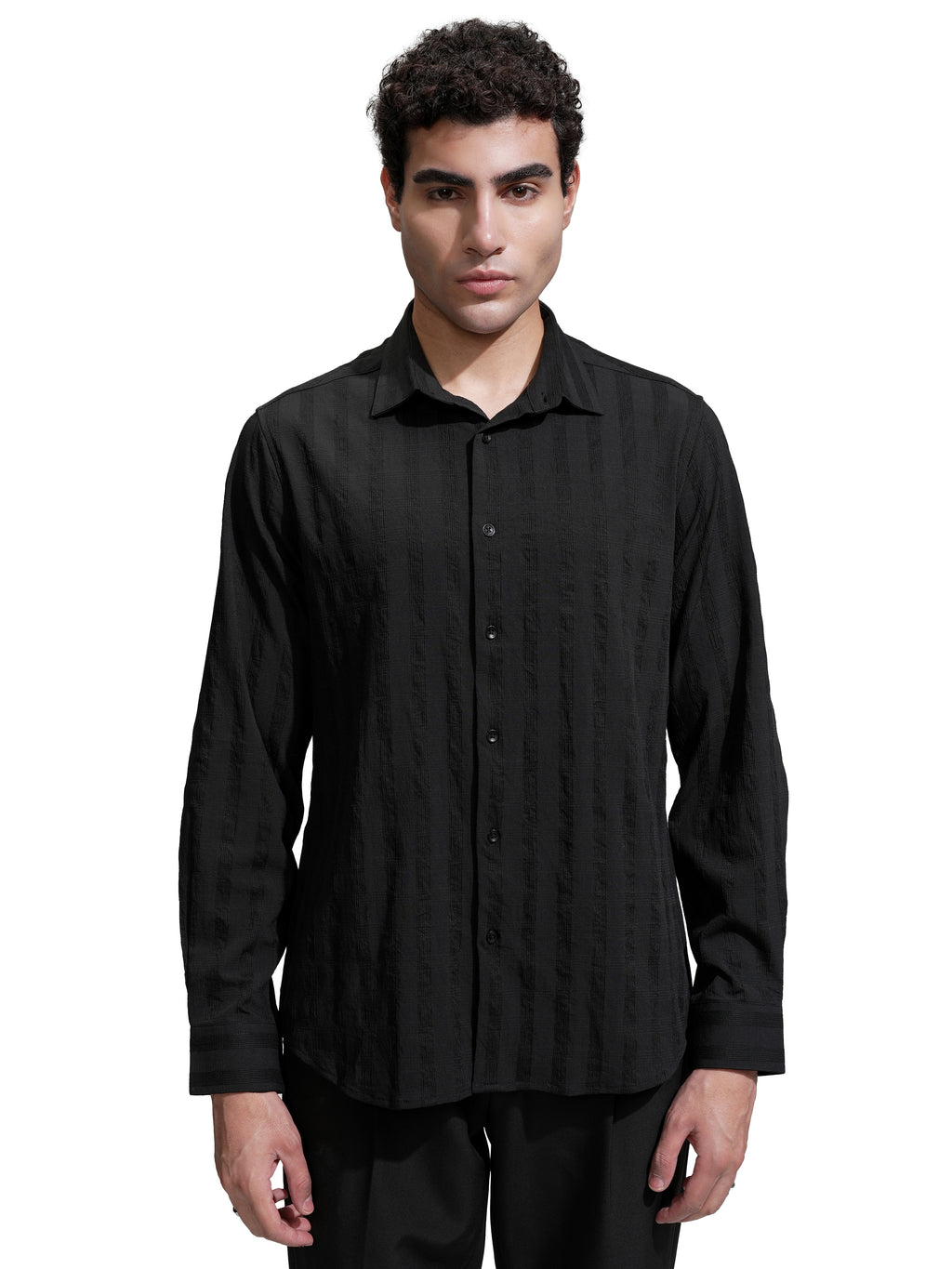 Highlander Men Black Self Design Slim Fit Casual Shirt - Black - Image 7