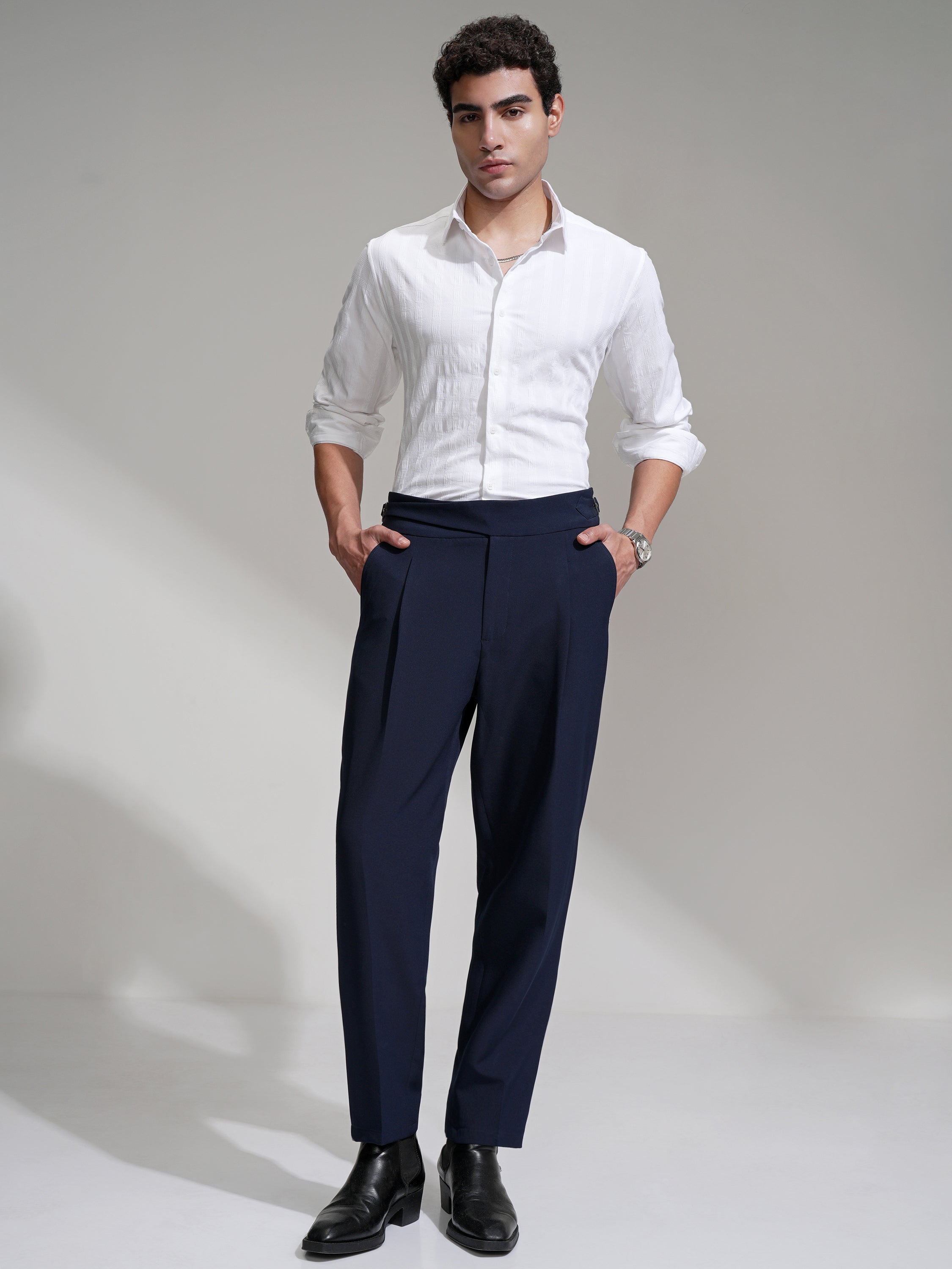 Highlander Men White Self Design Slim Fit Casual Shirt - White - Image 2