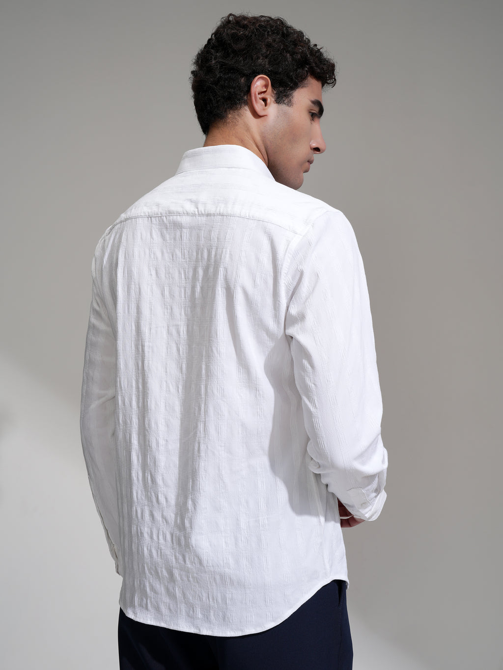 Highlander Men White Self Design Slim Fit Casual Shirt - White - Image 3
