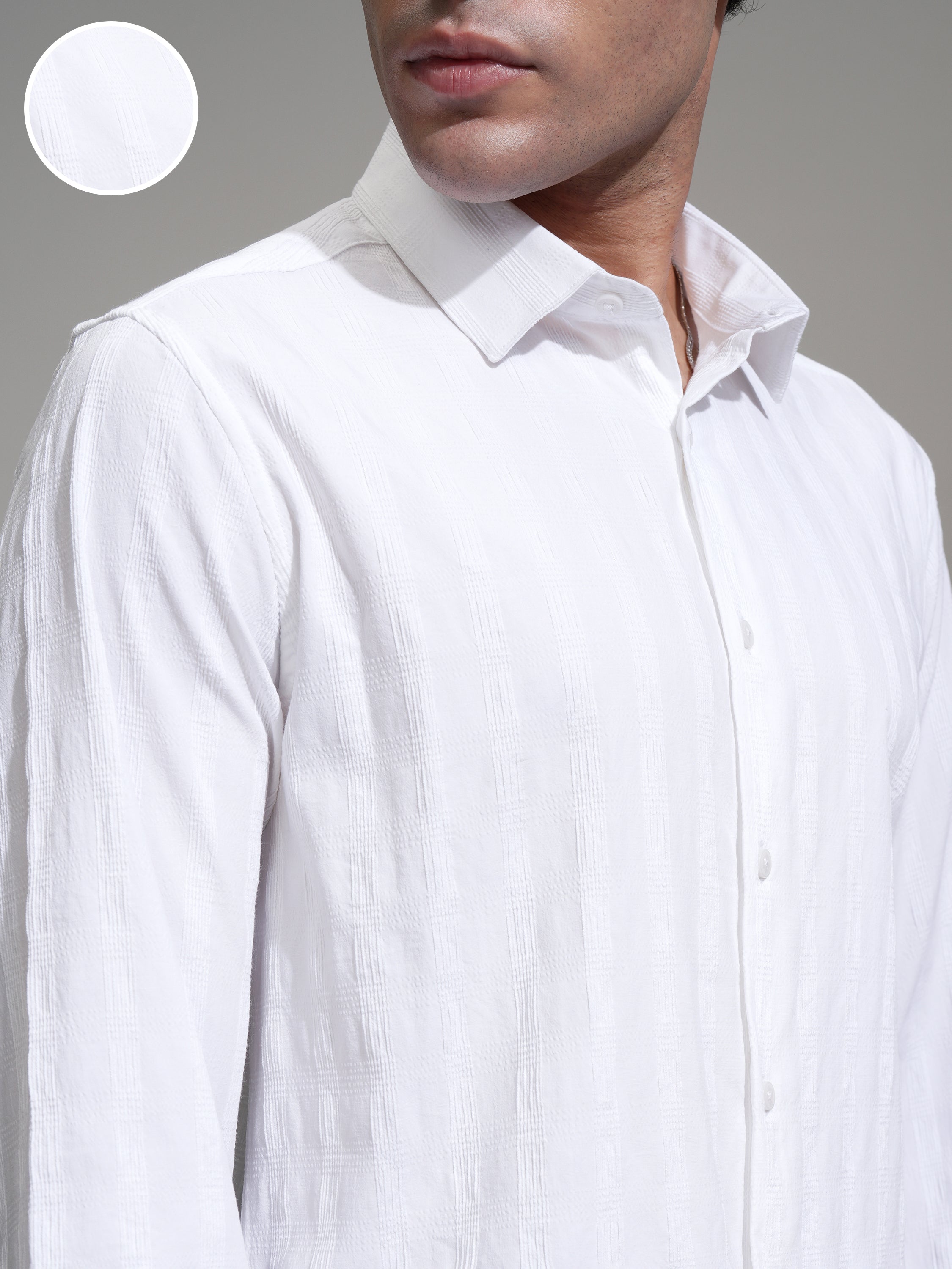 Highlander Men White Self Design Slim Fit Casual Shirt - White - Image 5