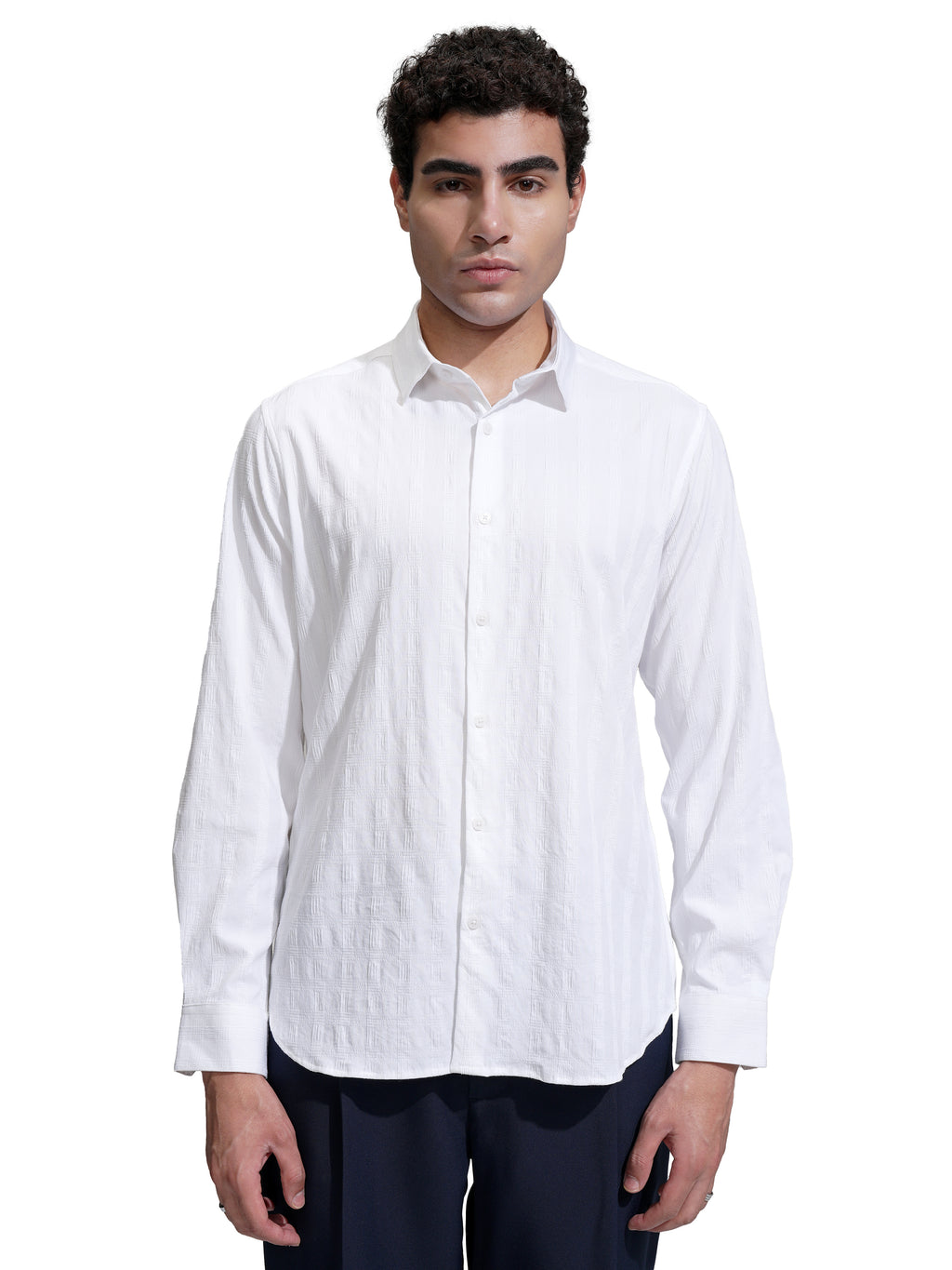 Highlander Men White Self Design Slim Fit Casual Shirt - White - Image 7