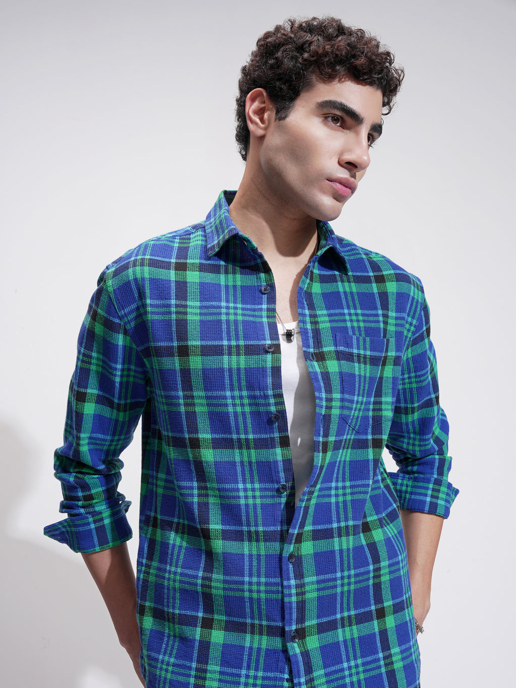 Highlander Men Blue Checked Relaxed Fit Casual Shirt - Blue - Image 1