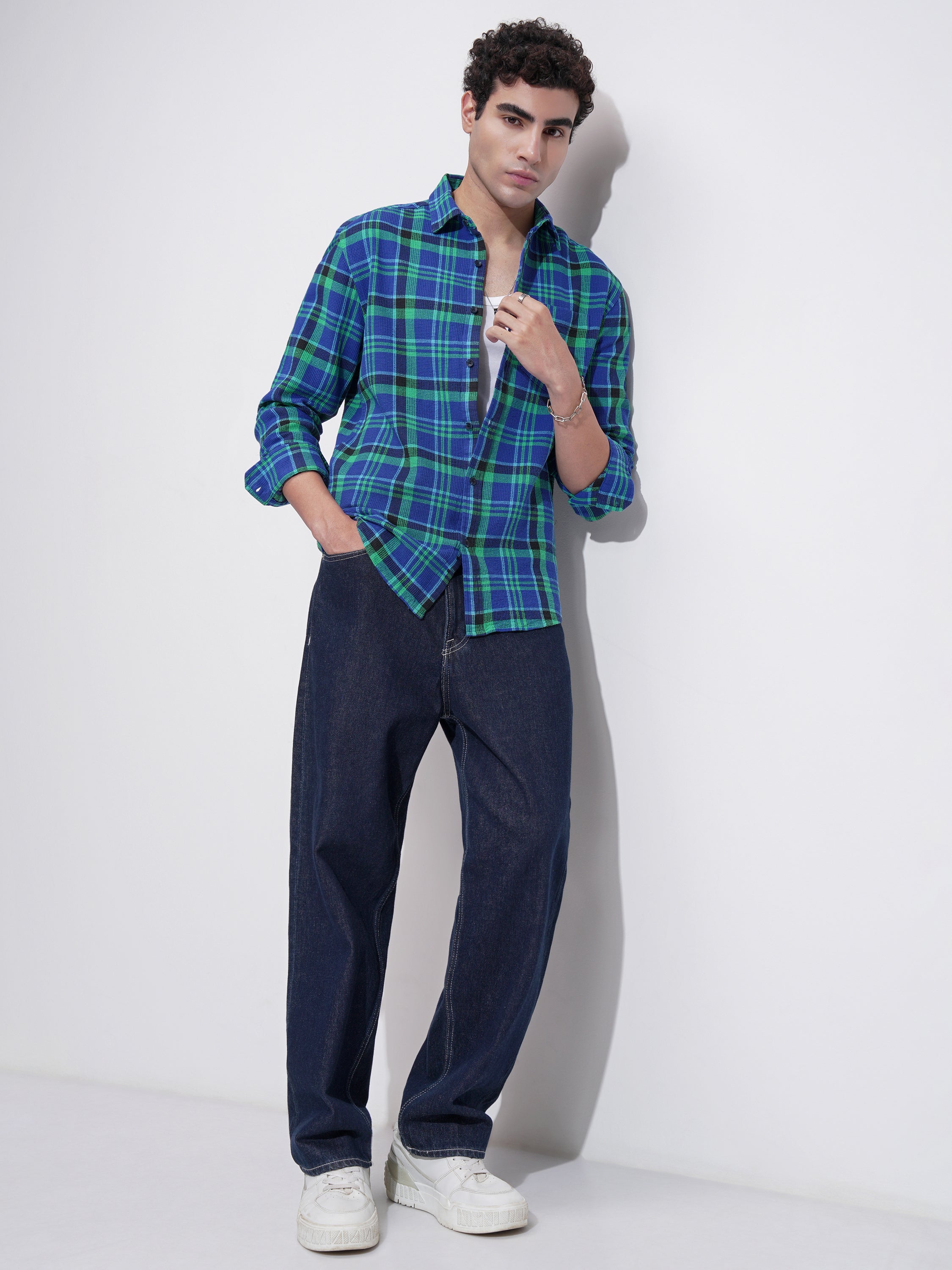 Highlander Men Blue Checked Relaxed Fit Casual Shirt - Blue - Image 2