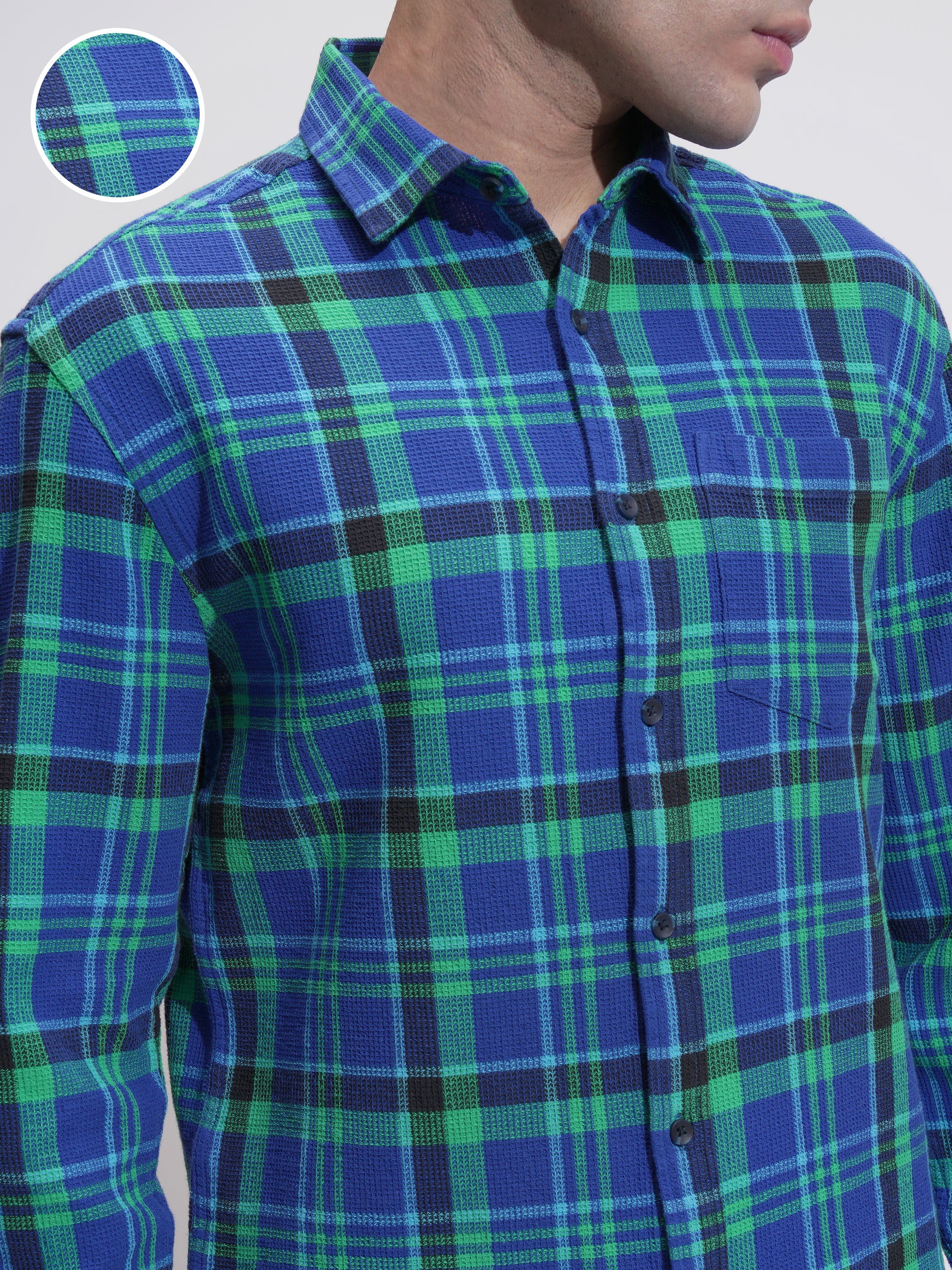 Highlander Men Blue Checked Relaxed Fit Casual Shirt - Blue - Image 5