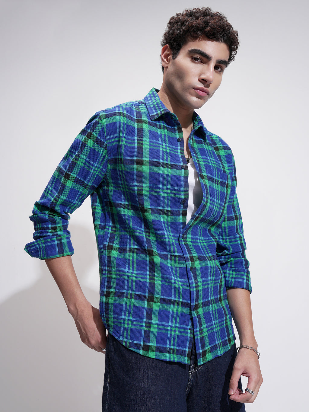 Highlander Men Blue Checked Relaxed Fit Casual Shirt - Blue - Image 6