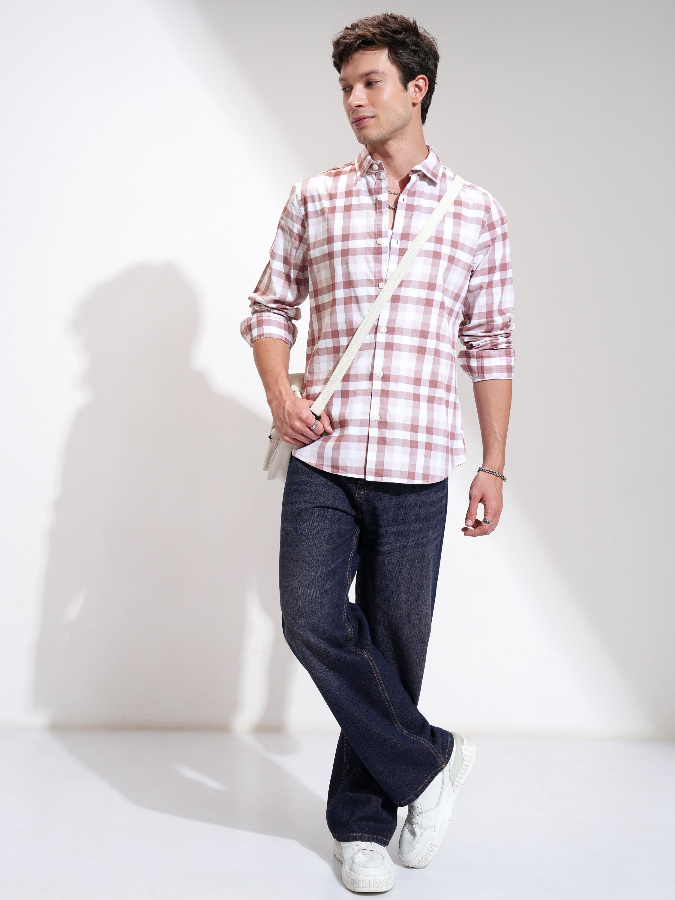 Highlander Men Maroon Checked Slim Fit Casual Shirt - Maroon - Image 2