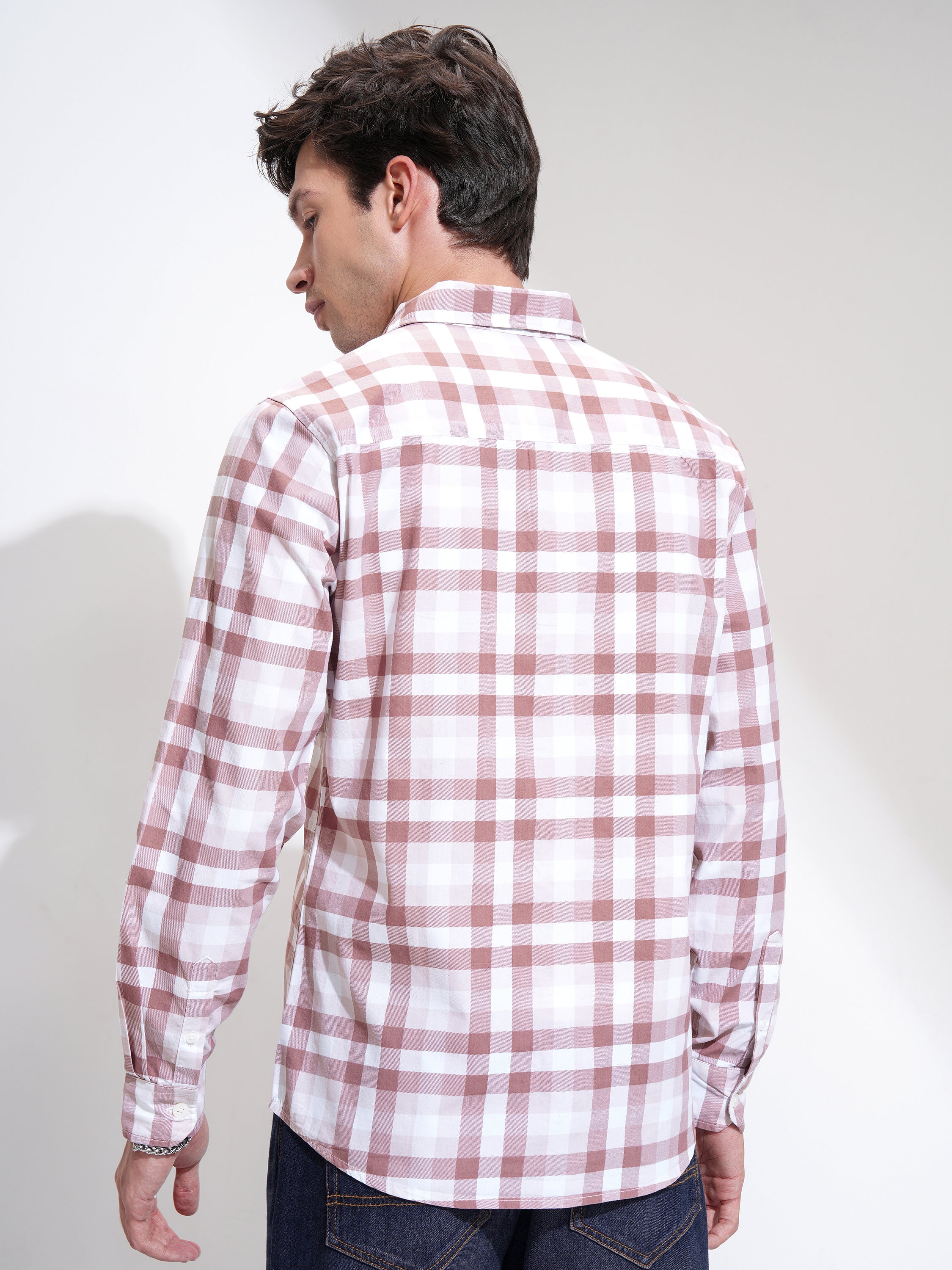 Highlander Men Maroon Checked Slim Fit Casual Shirt - Maroon - Image 3