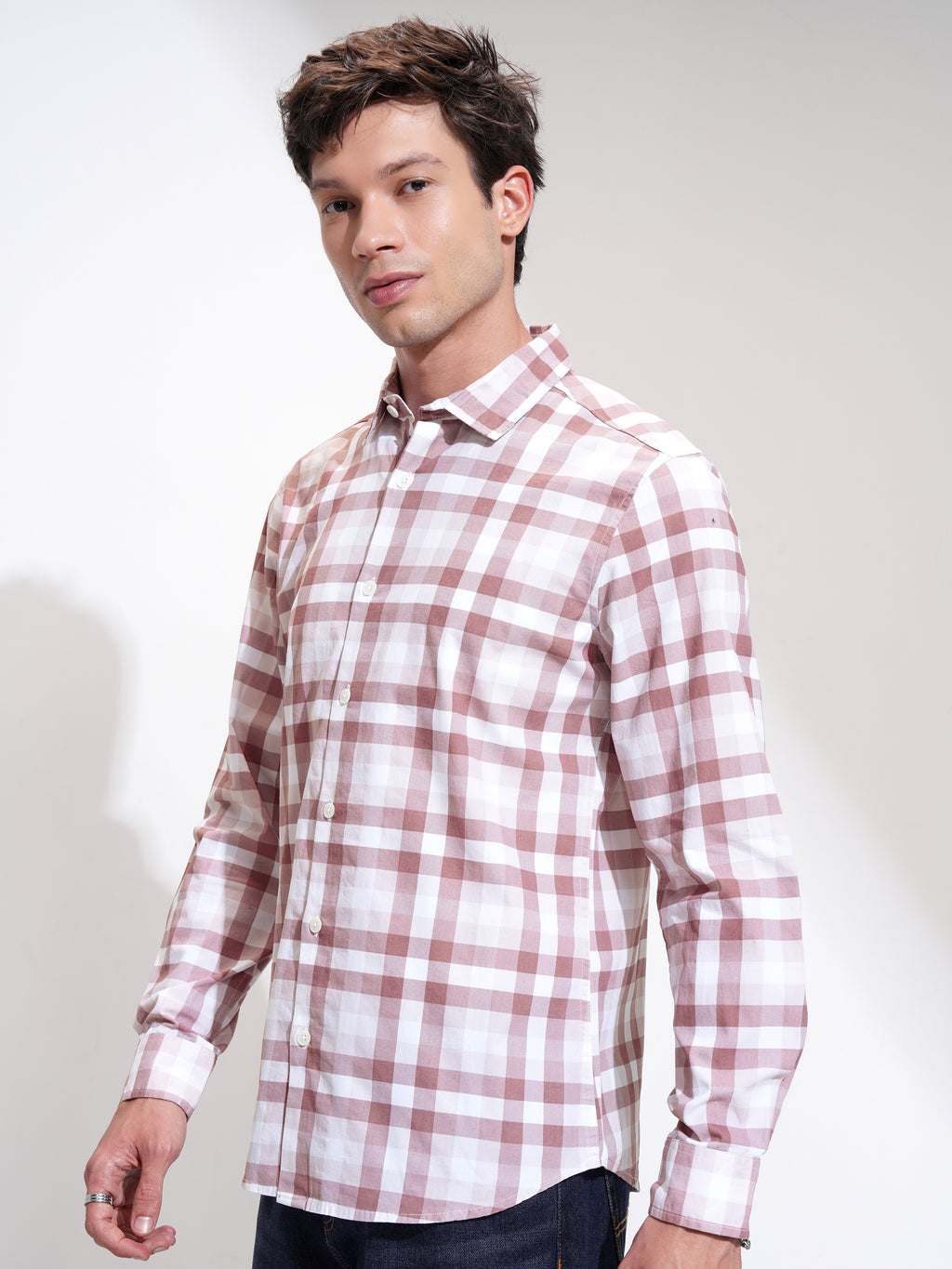 Highlander Men Maroon Checked Slim Fit Casual Shirt - Maroon - Image 4