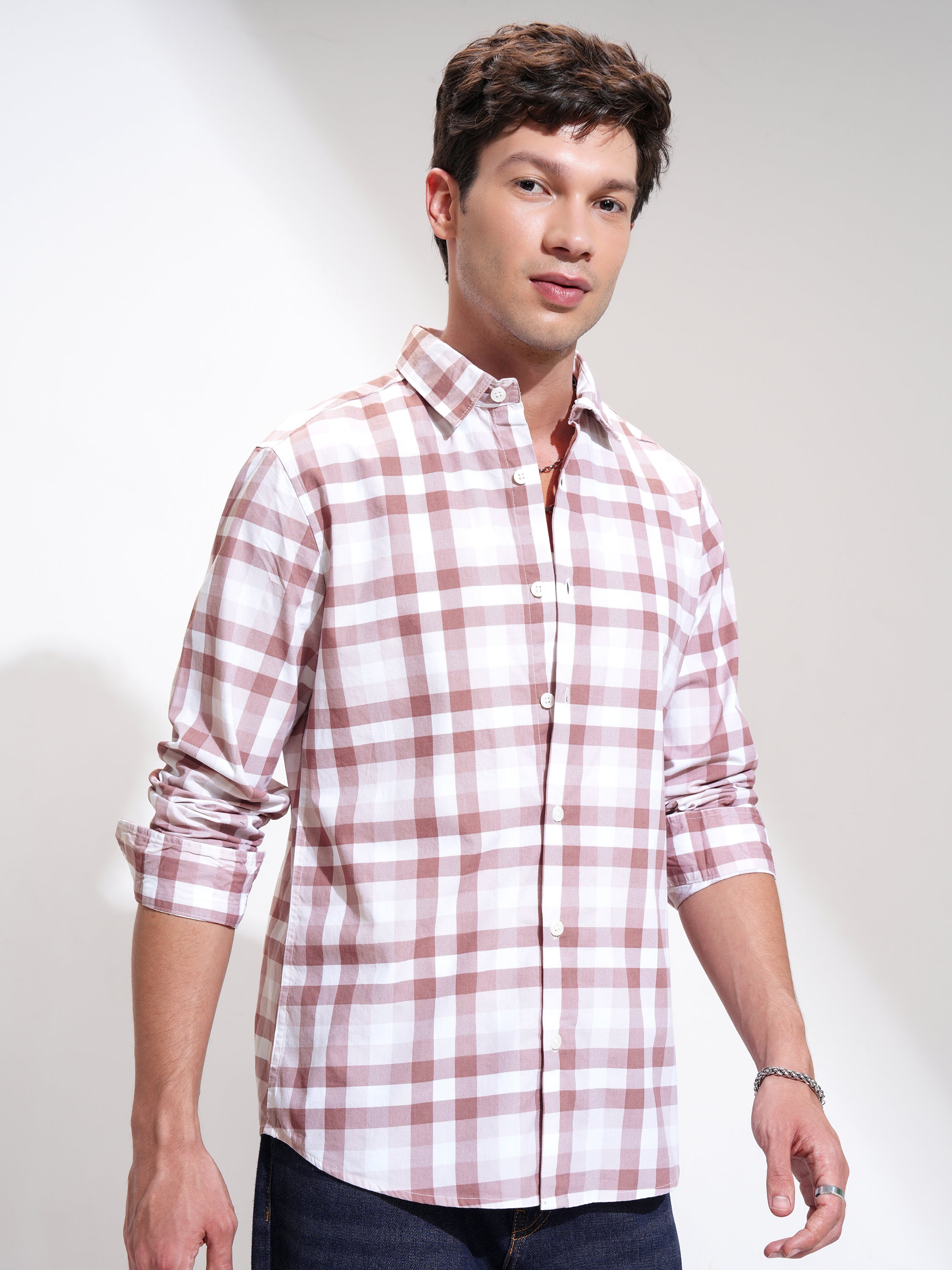 Highlander Men Maroon Checked Slim Fit Casual Shirt - Maroon - Image 6