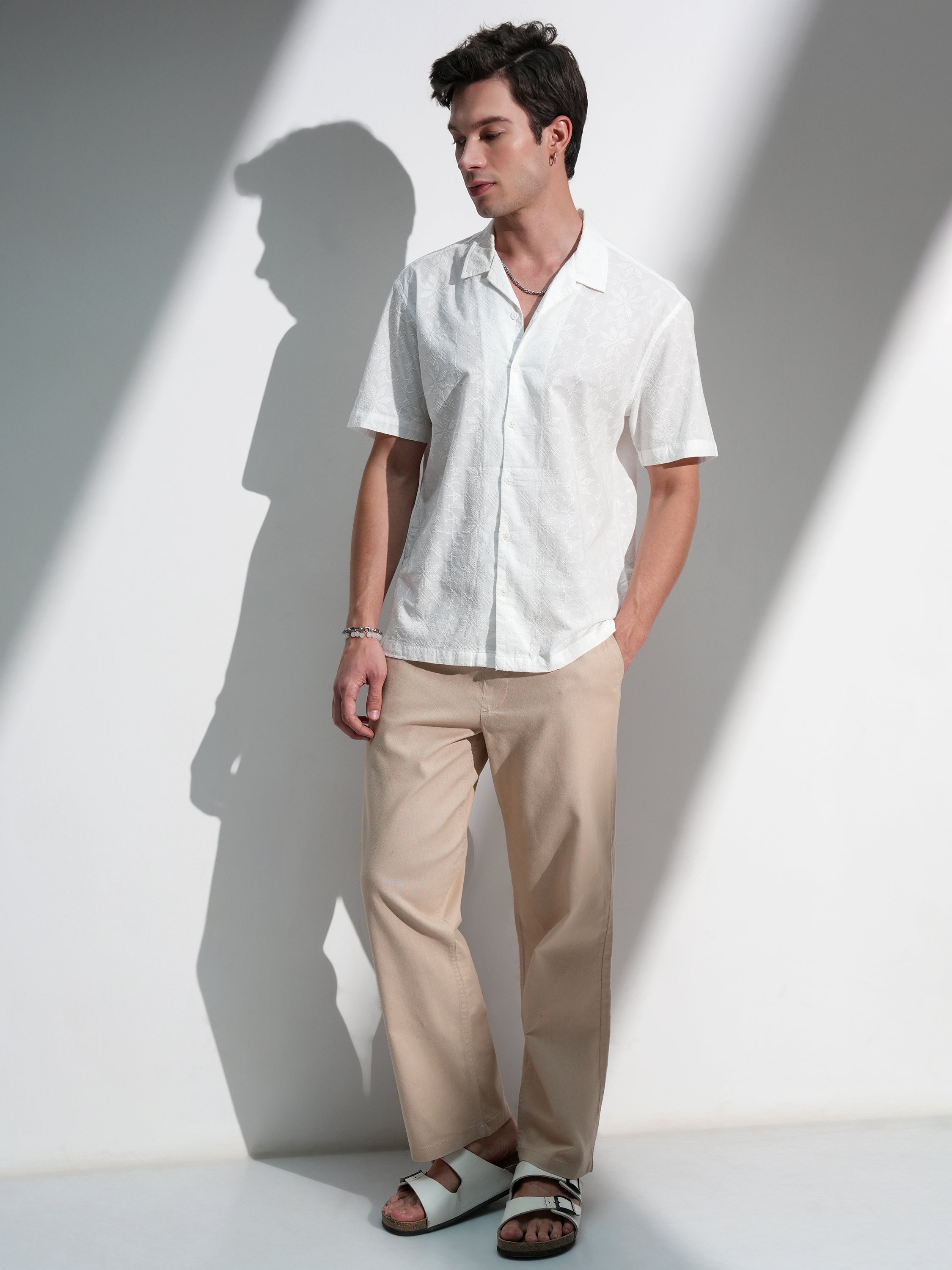 Highlander Men White Self Design Relaxed Fit Casual Shirt - White - Image 2