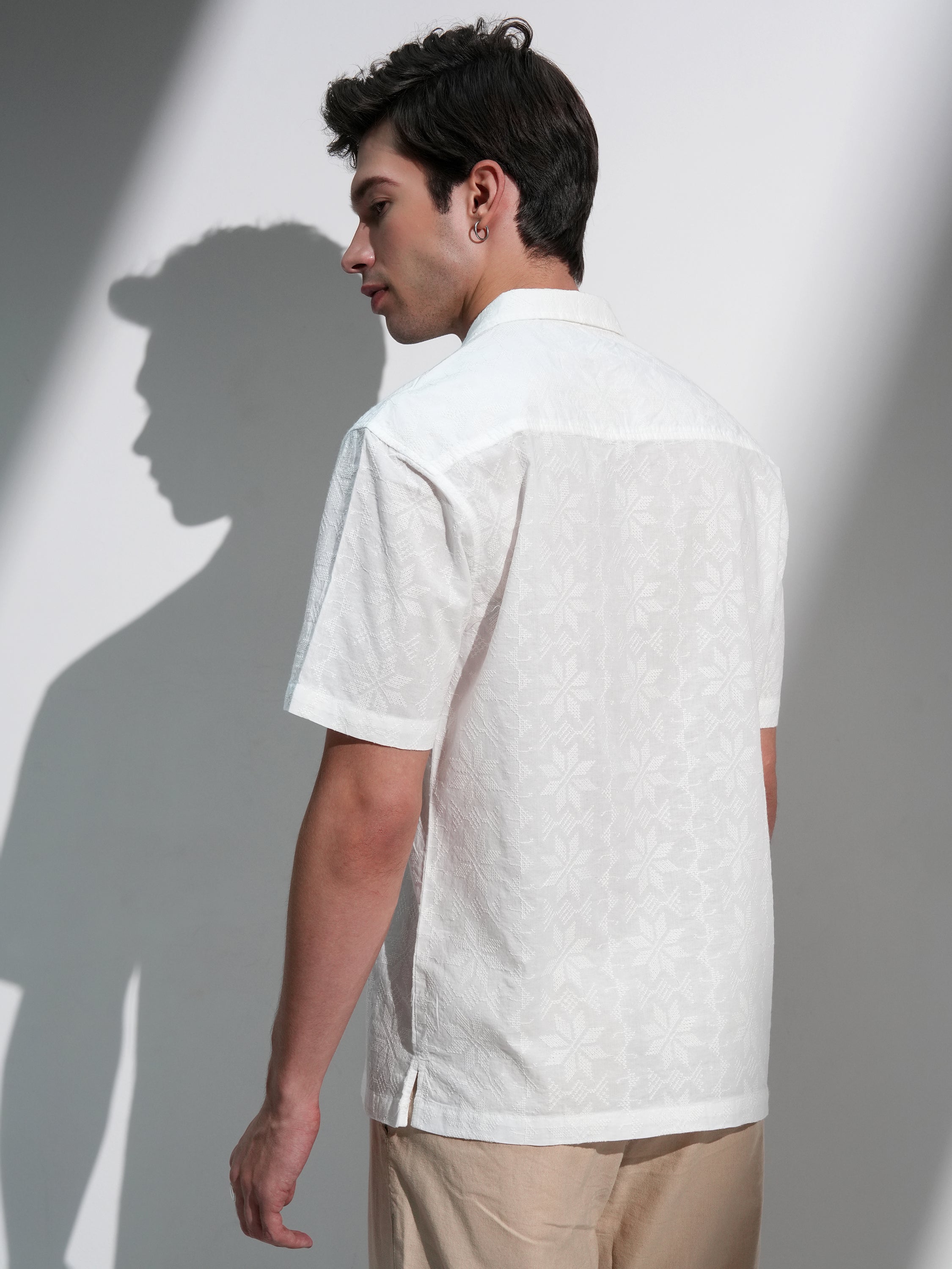 Highlander Men White Self Design Relaxed Fit Casual Shirt - White - Image 3